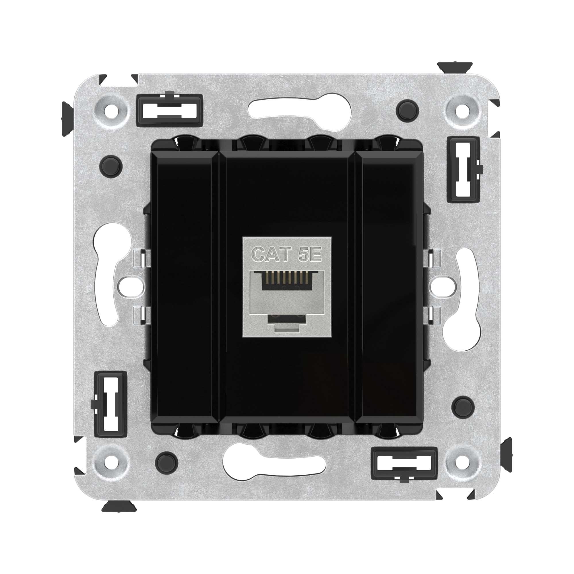 Компьютерная розетка RJ-45 без шторки в стену, кат.5e одинарная экранированная, "Avanti", "Черный квадрат"