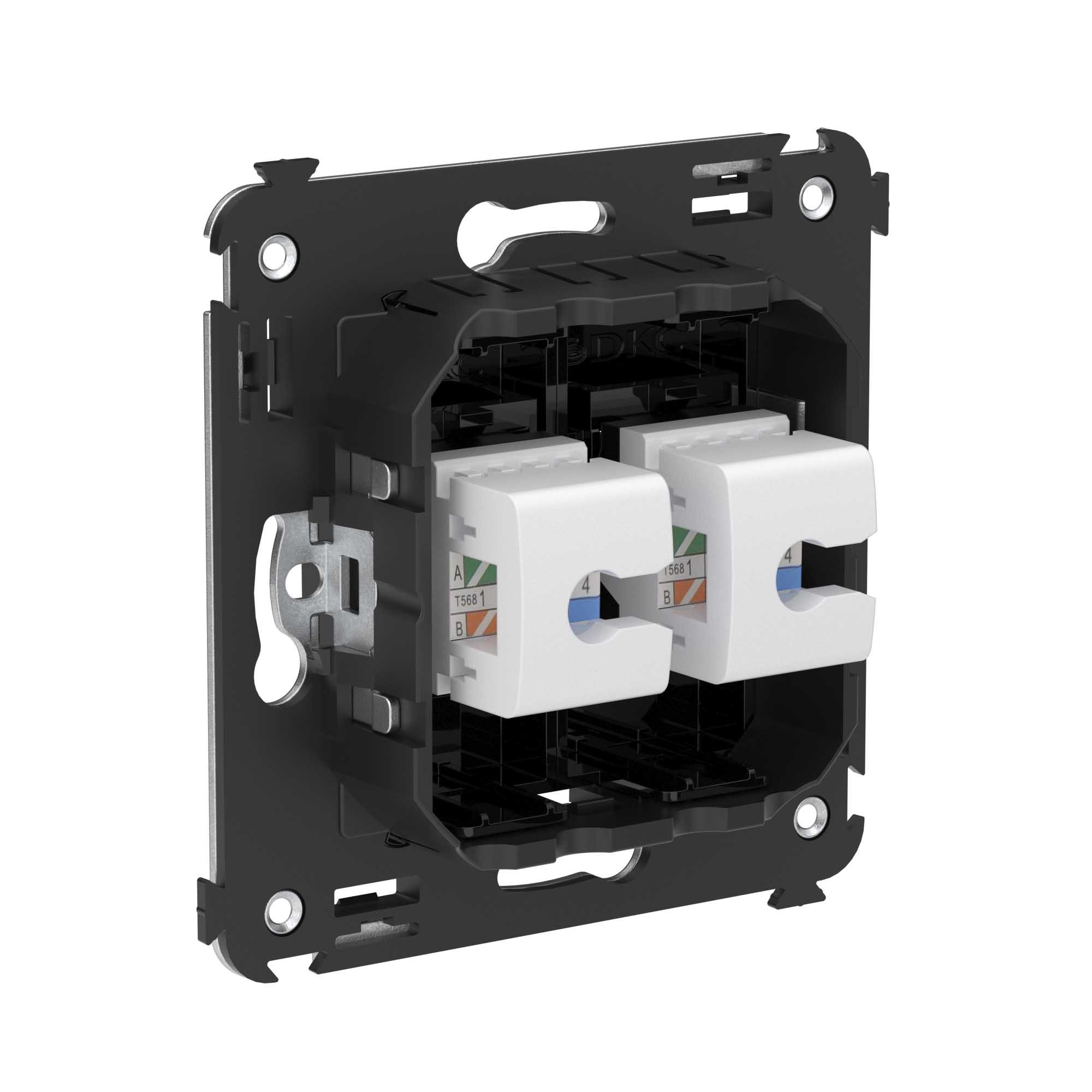 Компьютерная розетка RJ-45 без шторки в стену, кат.5е двойная, "Avanti", "Черный квадрат"