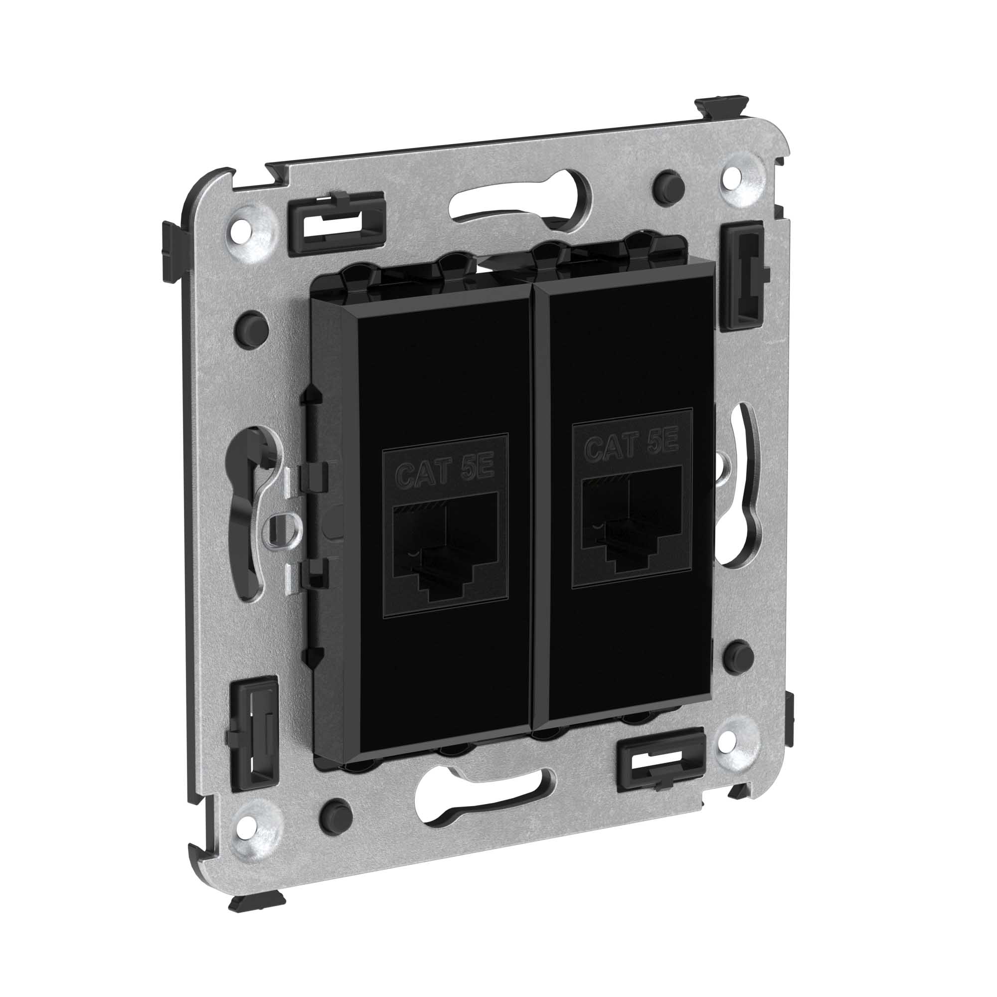 Компьютерная розетка RJ-45 без шторки в стену, кат.5е двойная, "Avanti", "Черный квадрат"