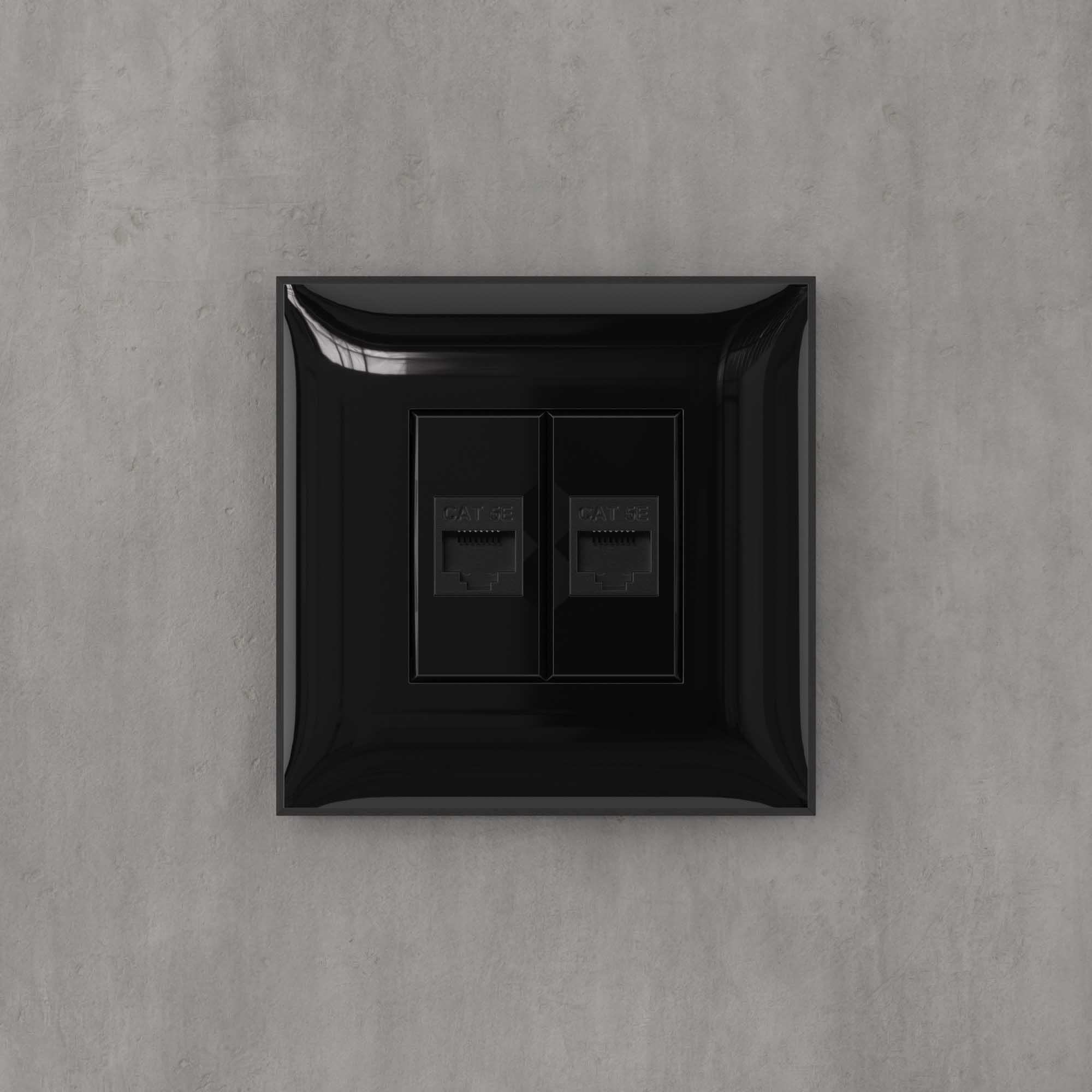 Компьютерная розетка RJ-45 без шторки в стену, кат.5е двойная, "Avanti", "Черный квадрат"