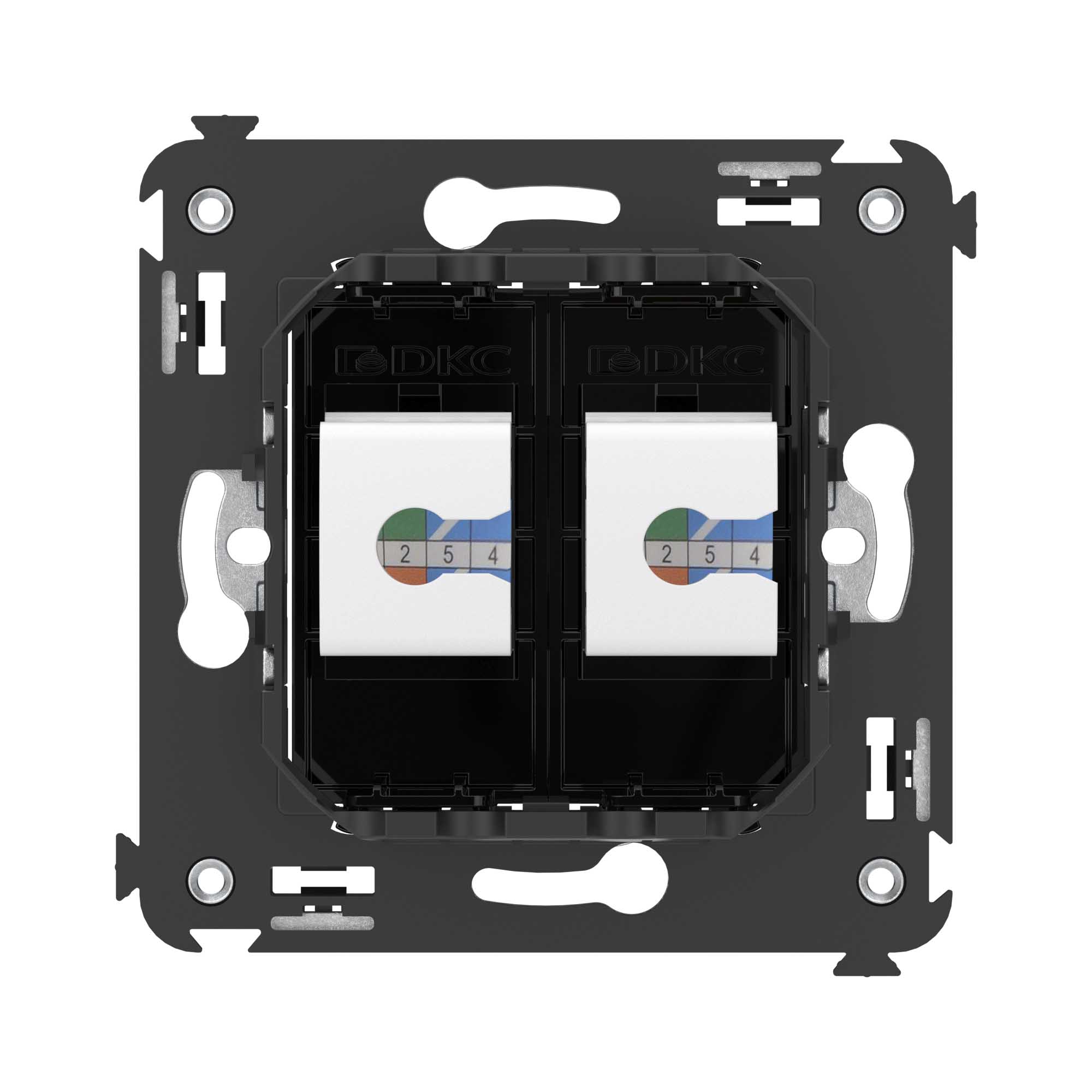 Компьютерная розетка RJ-45 без шторки в стену, кат.5е двойная, "Avanti", "Черный квадрат"