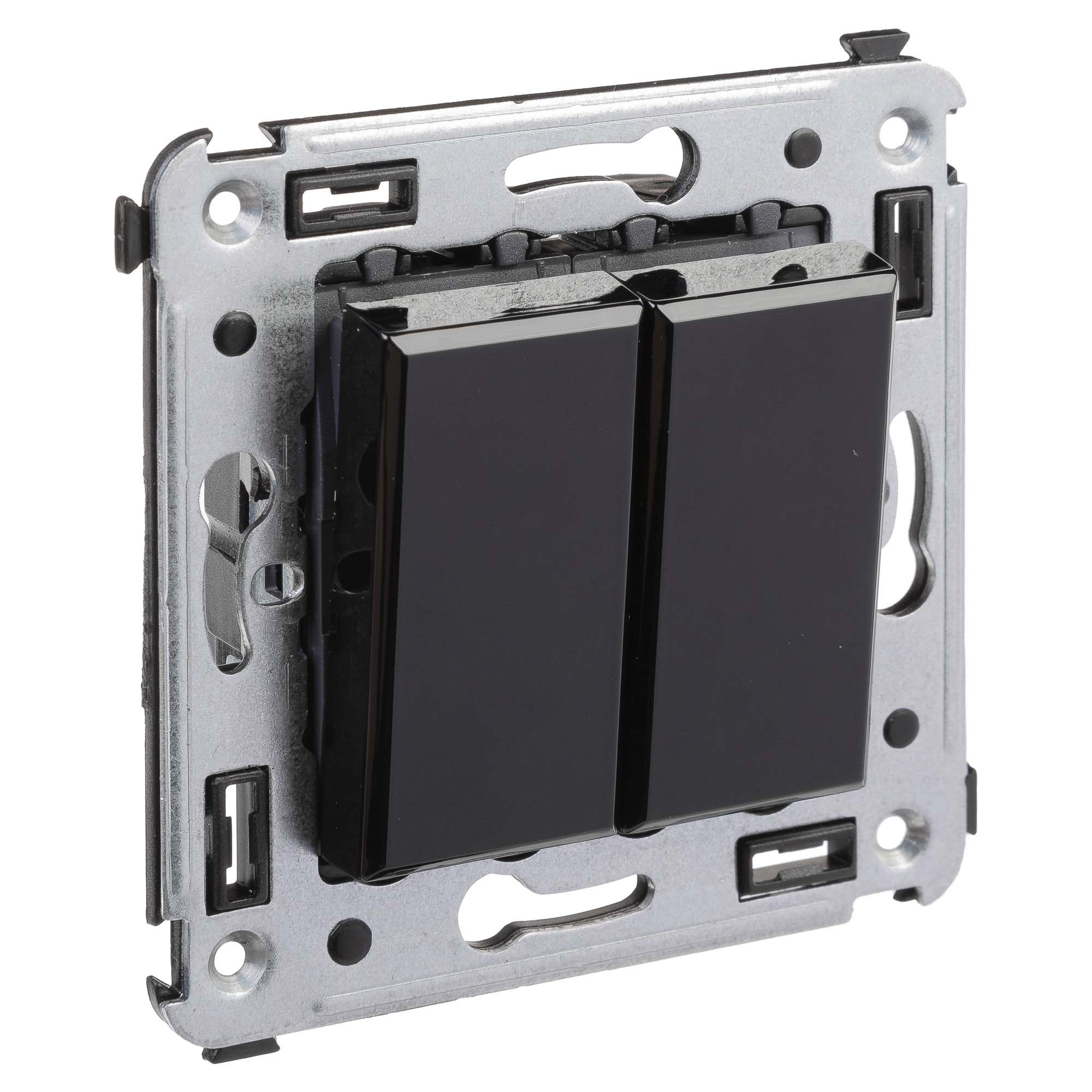 Переключатель двухклавишный в стену, "Avanti", "Черный квадрат"