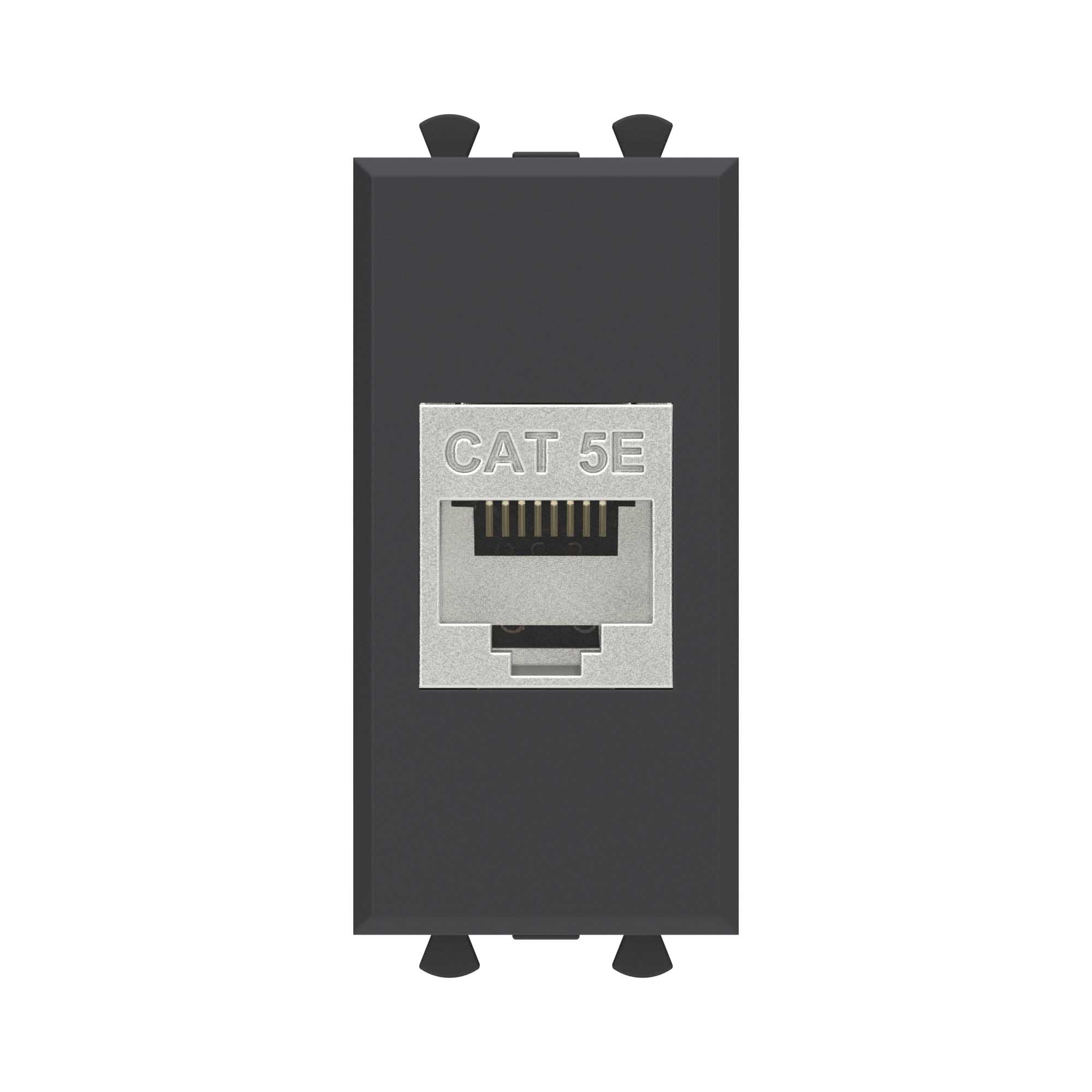 Компьютерная розетка RJ-45 без шторки модульная, кат.5е экранированная, "Avanti", "Черный матовый", 1 модуль