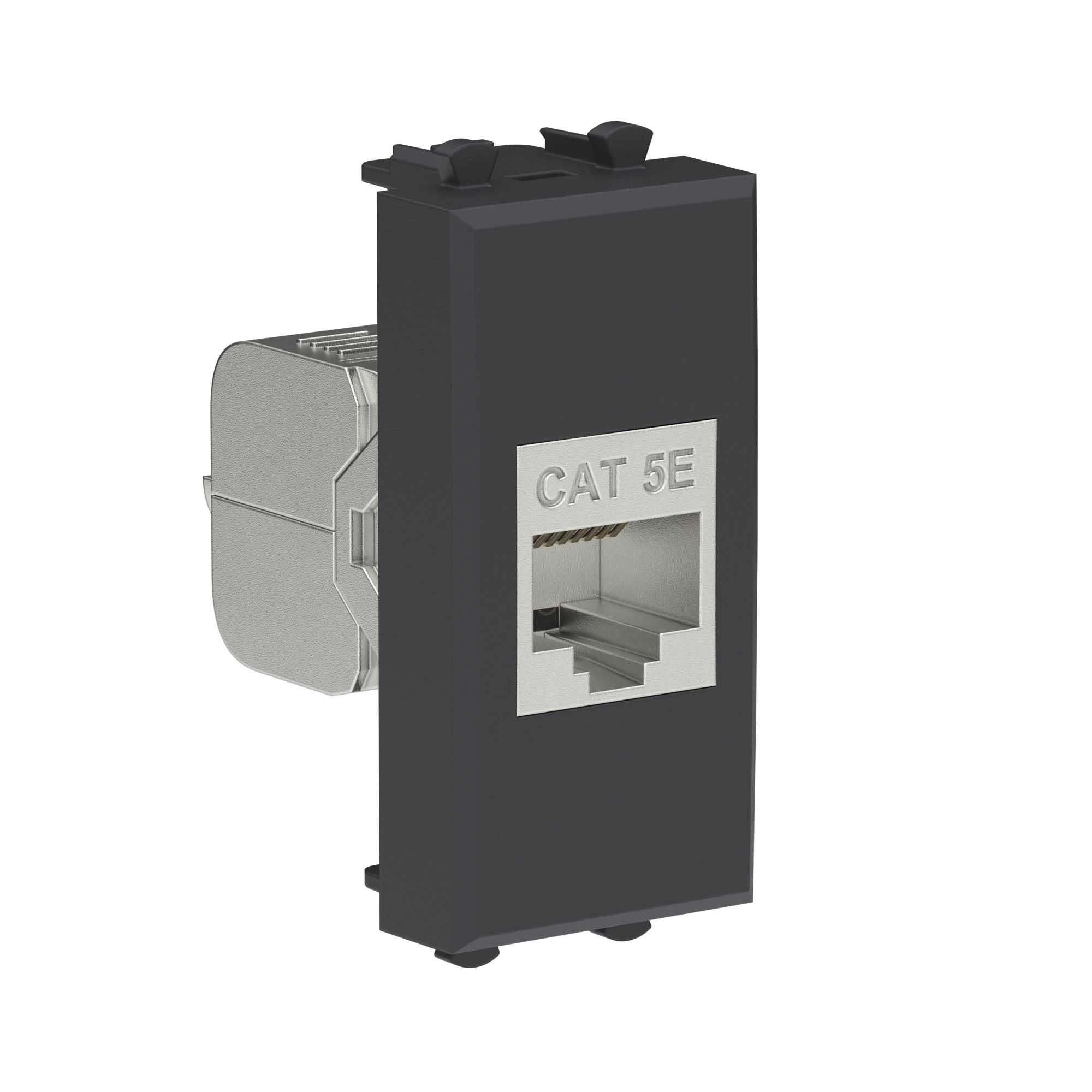 Компьютерная розетка RJ-45 без шторки модульная, кат.5е экранированная, "Avanti", "Черный матовый", 1 модуль