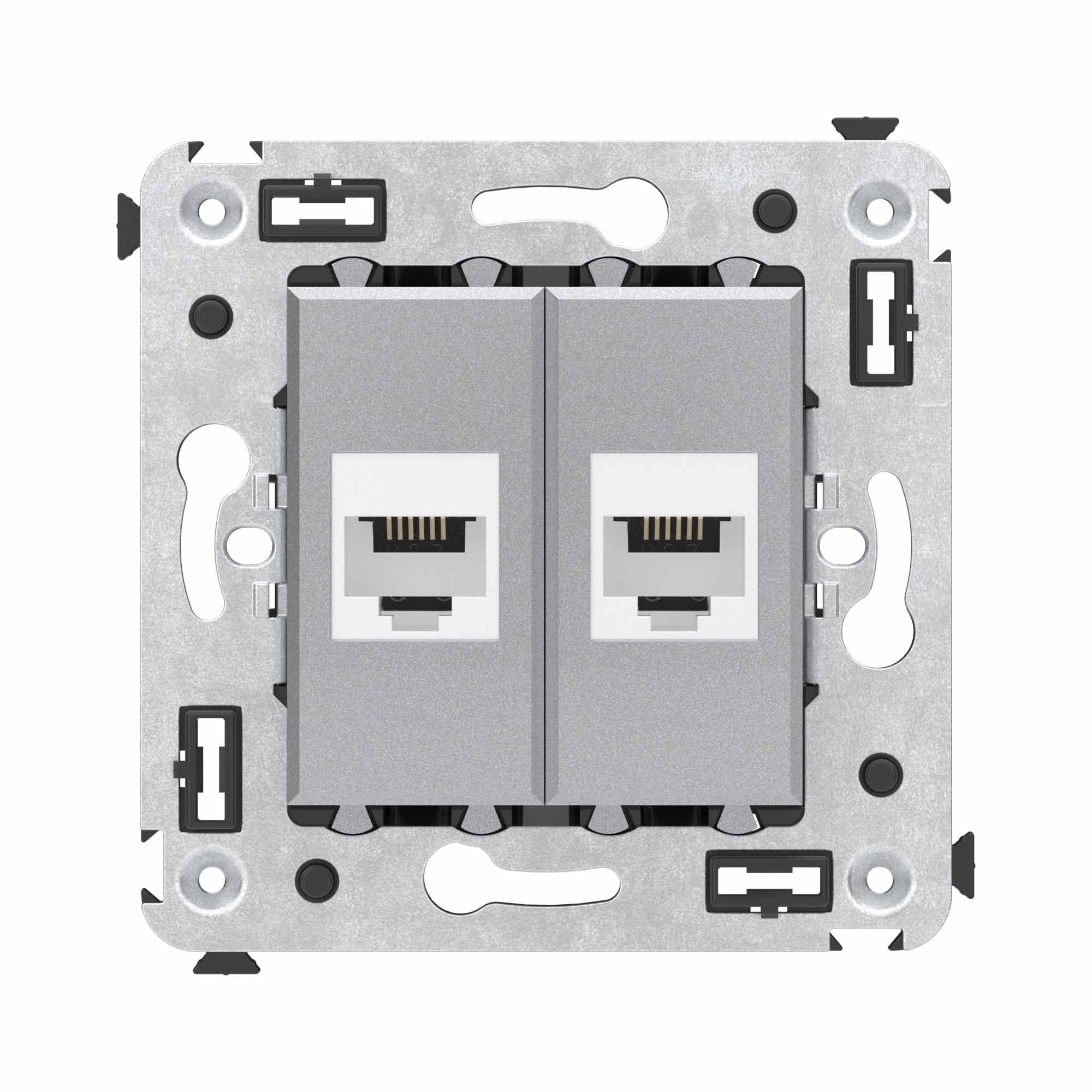 Телефонная розетка RJ-12 без шторки в стену двойная, "Avanti", "Закаленная сталь"