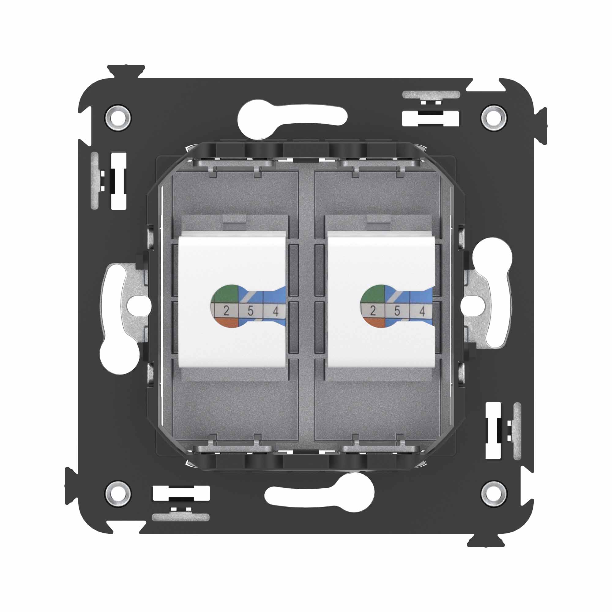 Телефонная розетка RJ-12 без шторки в стену двойная, "Avanti", "Закаленная сталь"