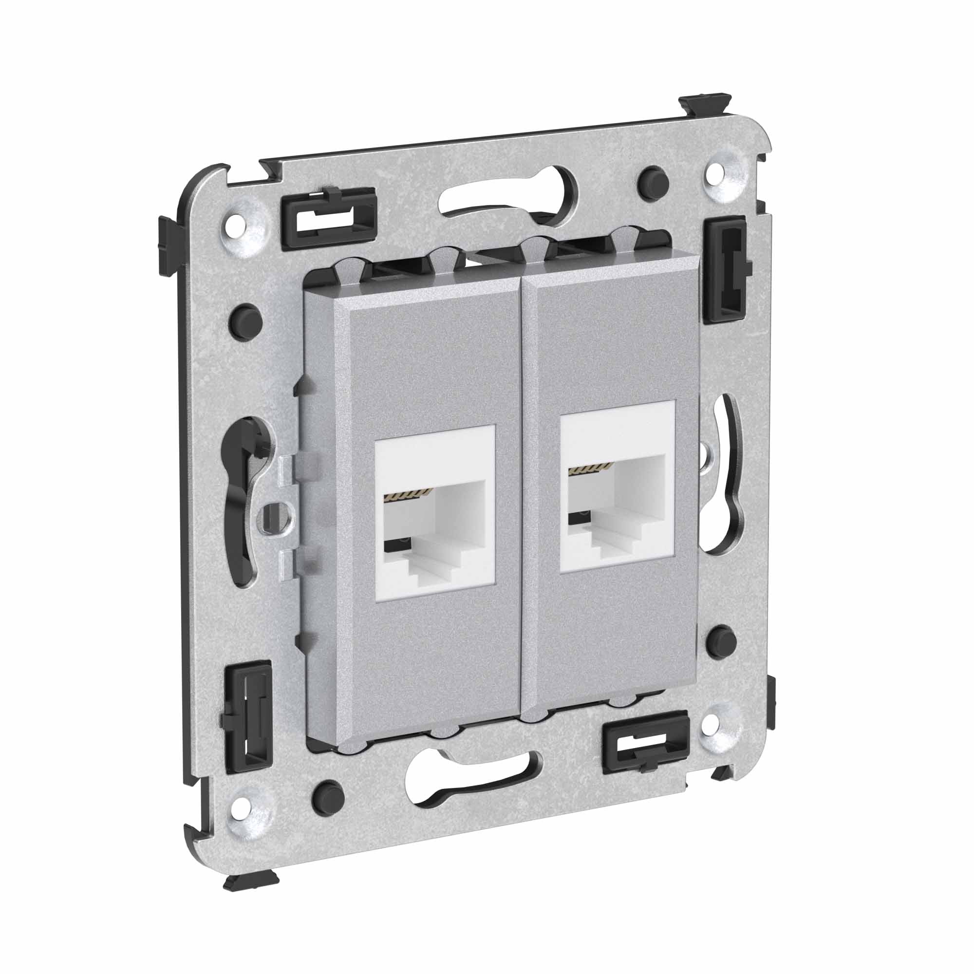 Телефонная розетка RJ-12 без шторки в стену двойная, "Avanti", "Закаленная сталь"