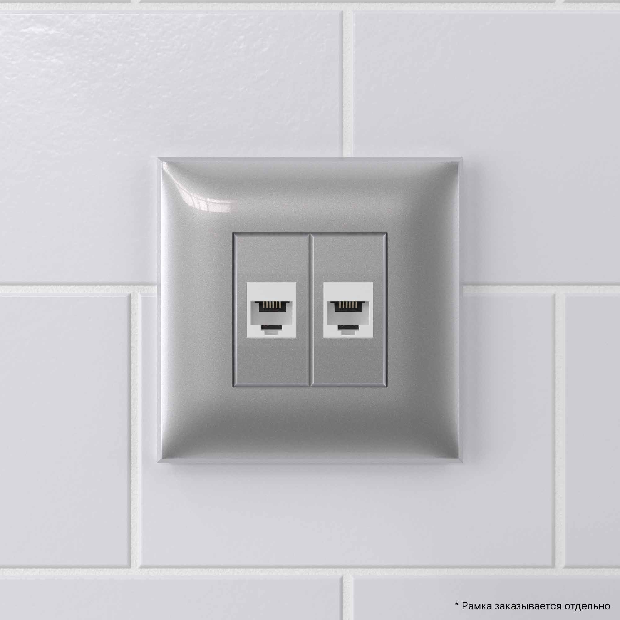 Телефонная розетка RJ-12 без шторки в стену двойная, "Avanti", "Закаленная сталь"