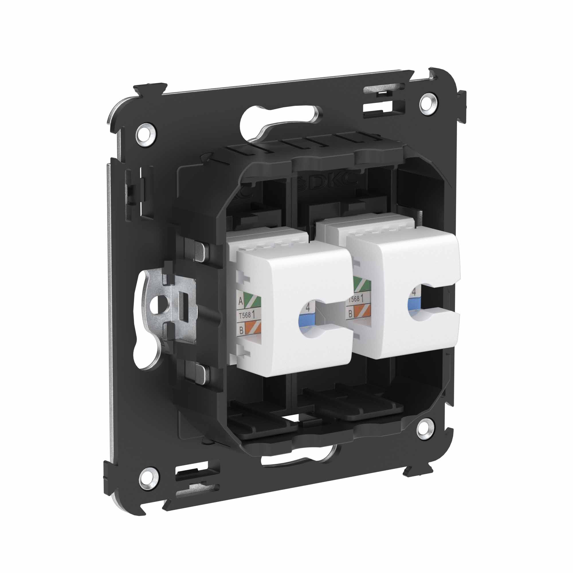 Телефонная розетка RJ-12 без шторки в стену двойная, "Avanti", "Черный матовый"