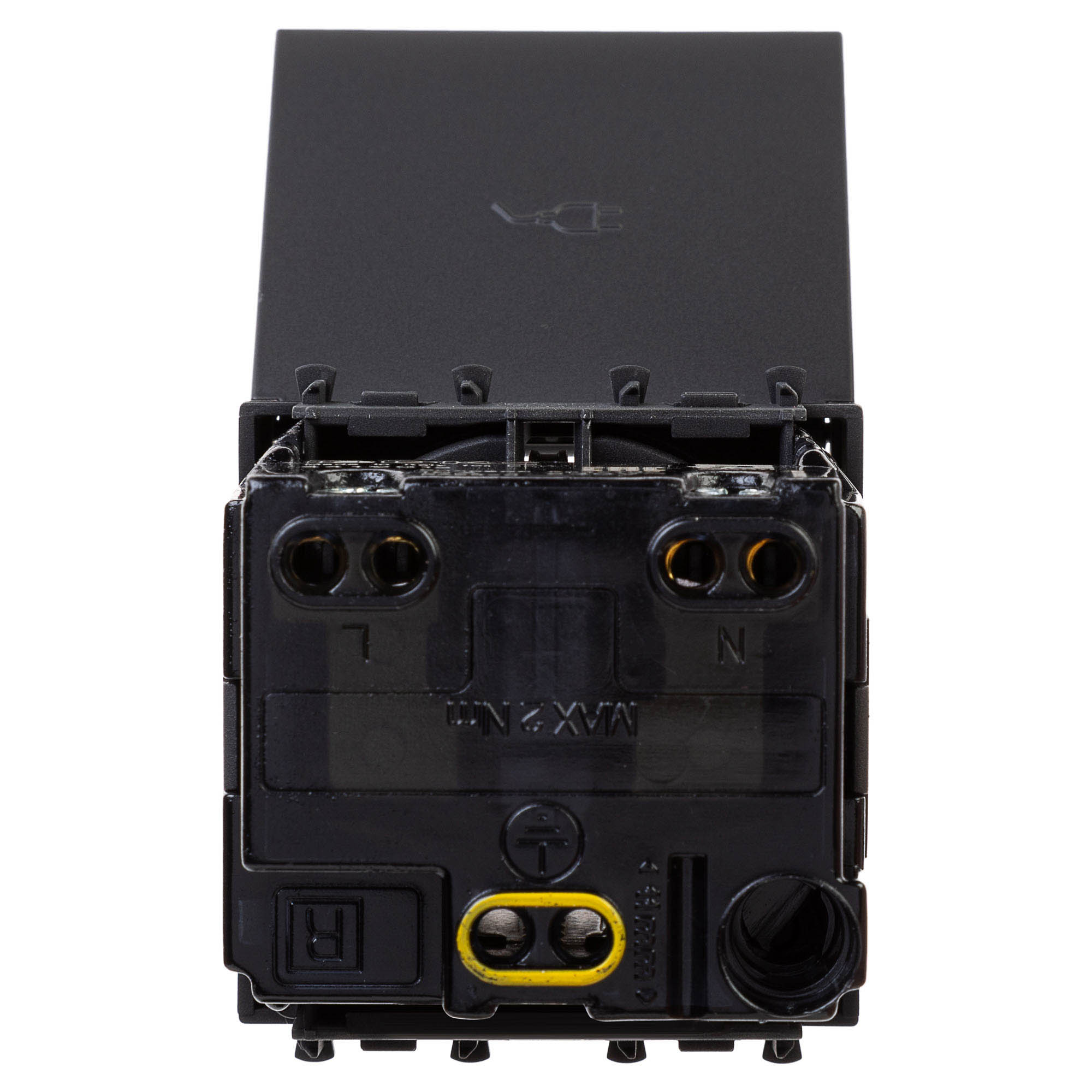 Розетка с крышкой модульная, 2P+E, с з/ш, "Avanti", "Черный матовый", 2модуля