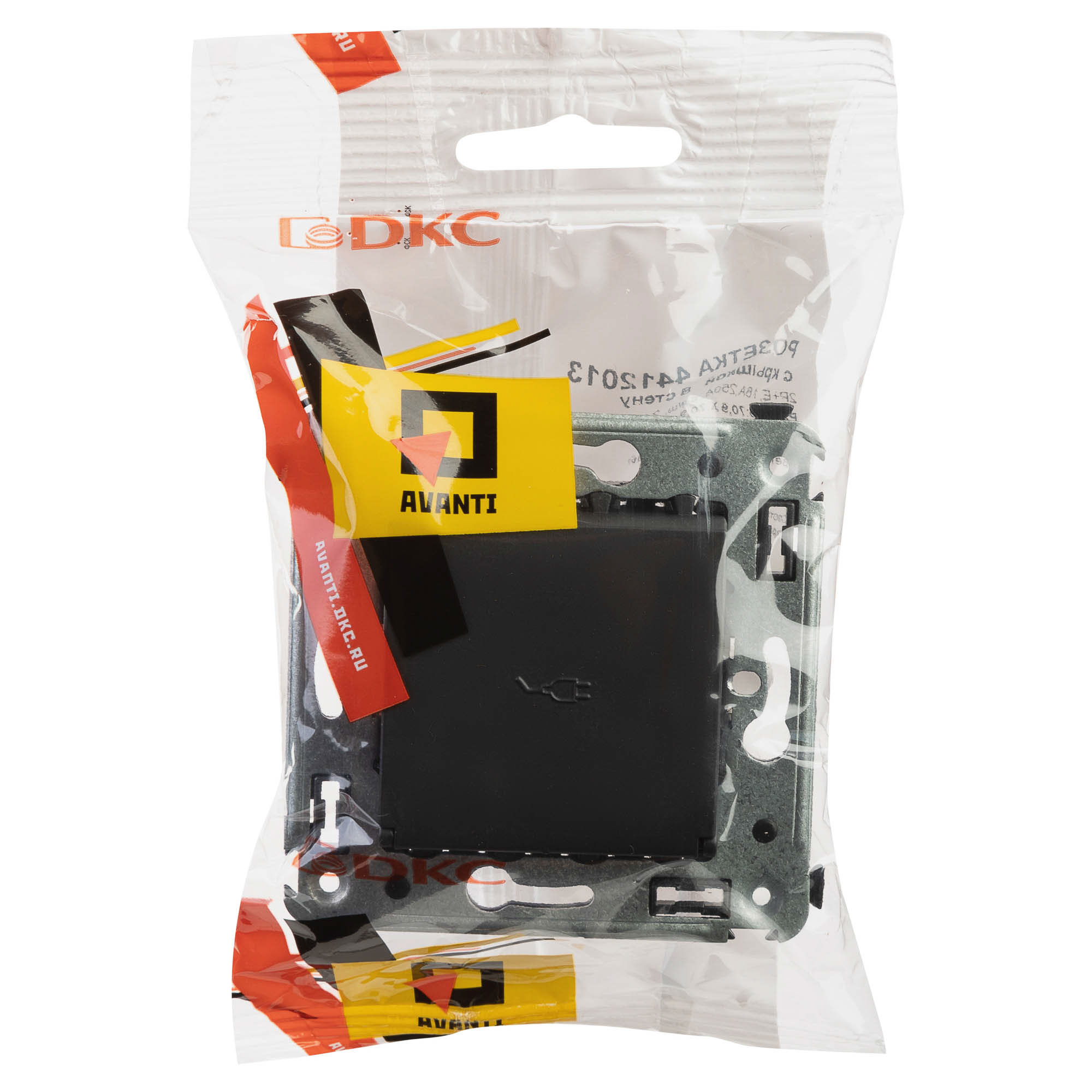 Розетка с крышкой в стену, 2P+E, с з/ш, "Avanti", "Черный матовый"