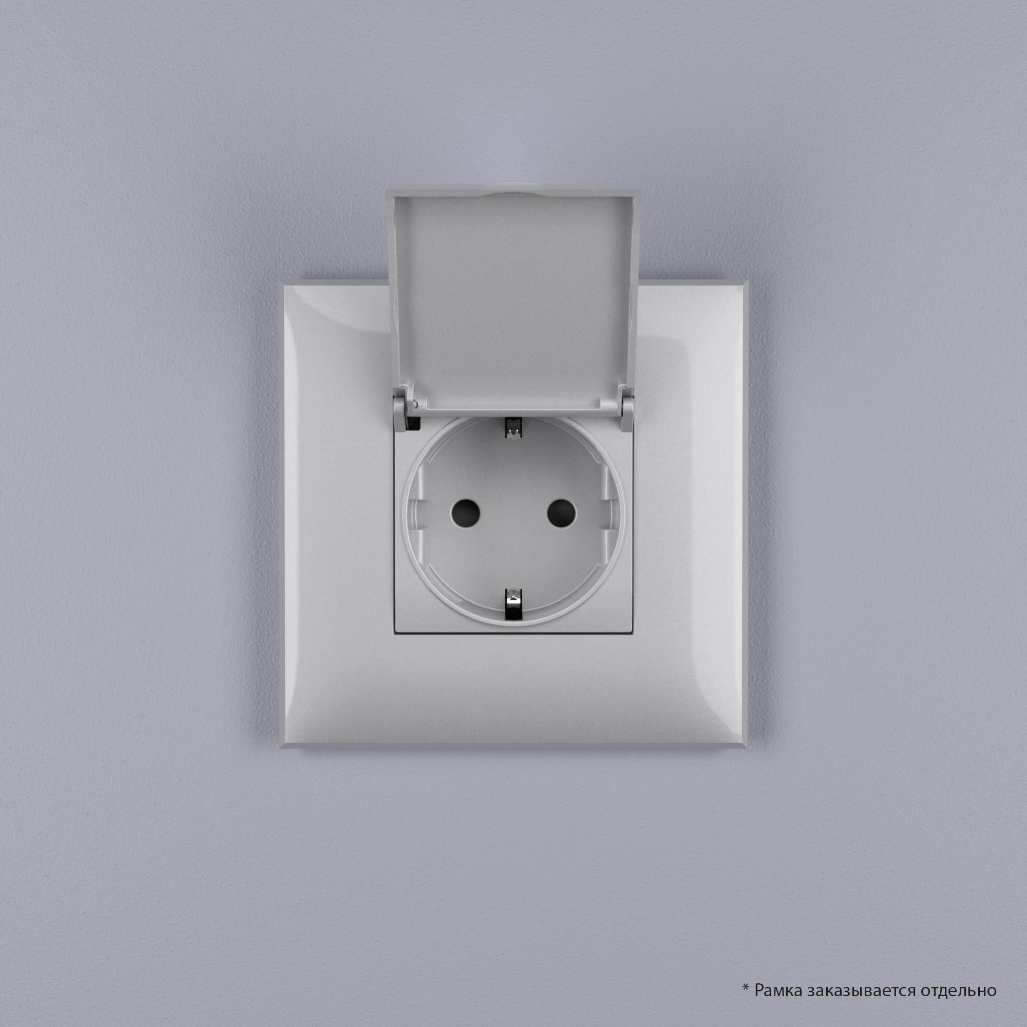 Розетка с крышкой в стену, 2P+E, с з/ш, "Avanti", "Закаленная сталь"