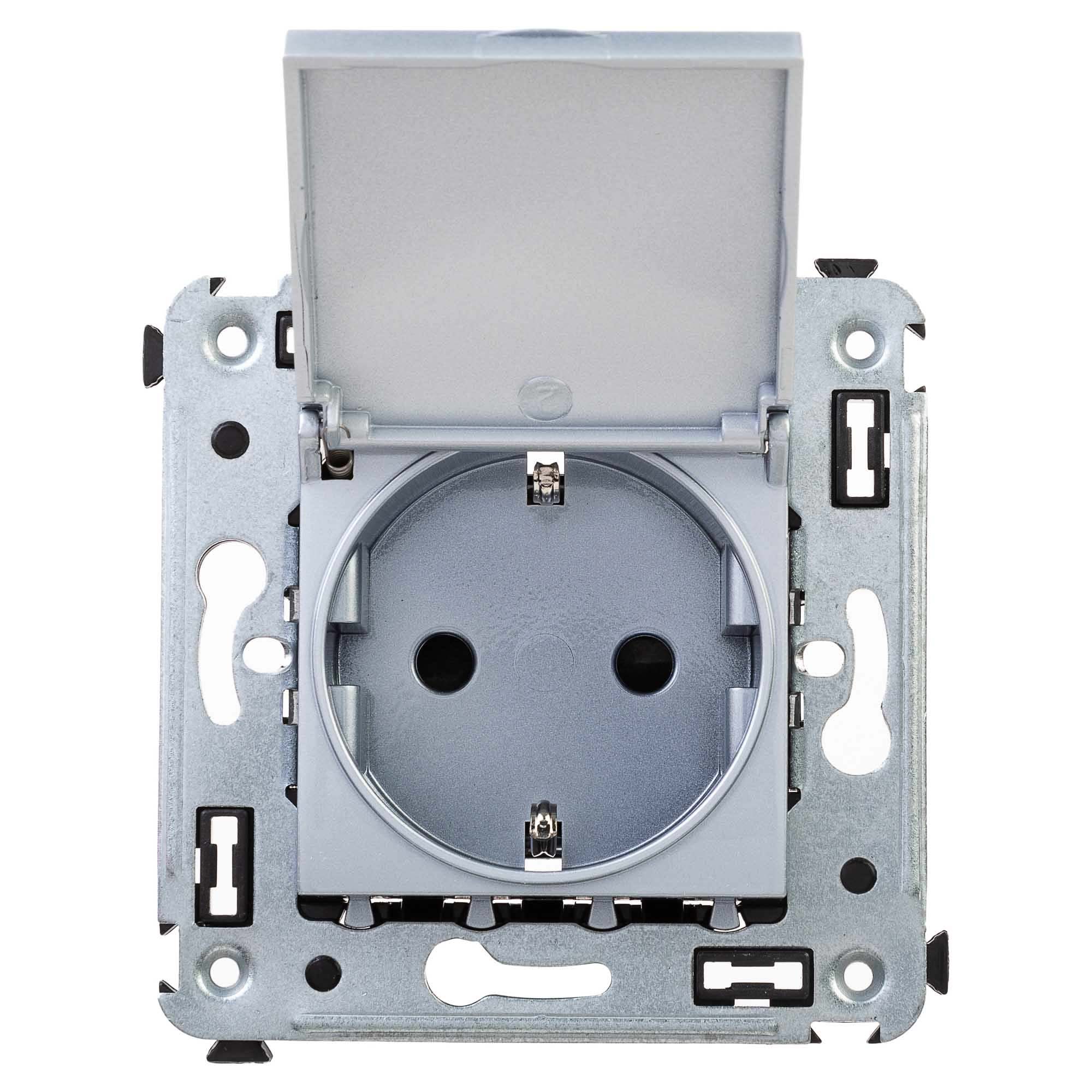 Розетка с крышкой в стену, 2P+E, с з/ш, "Avanti", "Закаленная сталь"