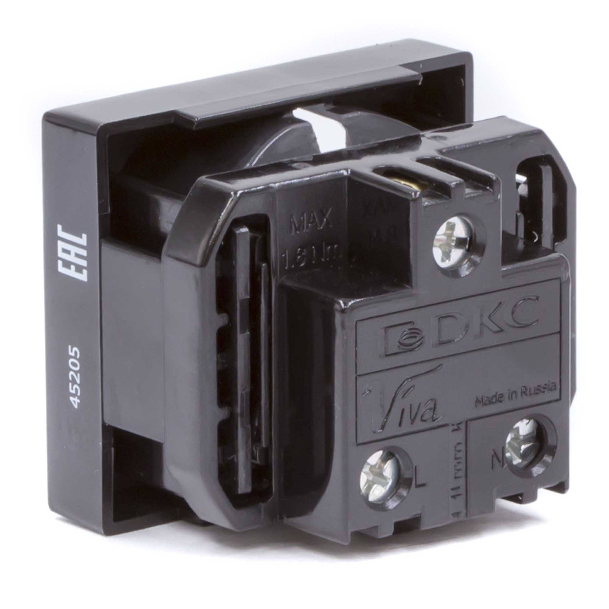 Розетка силовая 2Р+Е, со шторками, "Viva", 2 мод., цвет черный