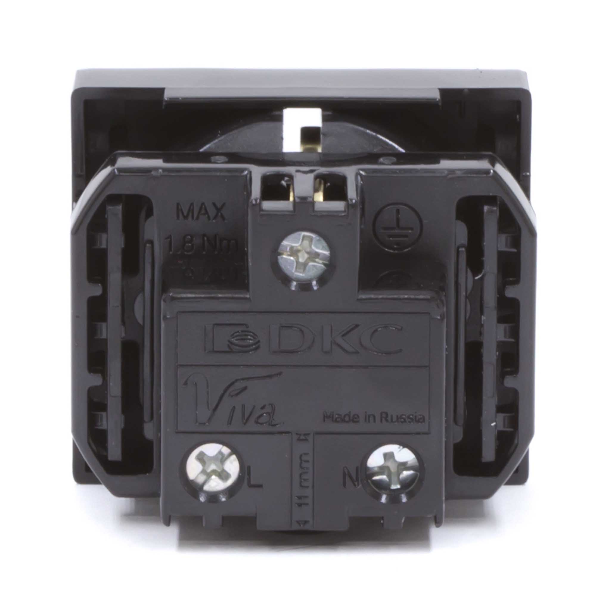 Розетка силовая 2Р+Е, со шторками, "Viva", 2 мод., цвет черный