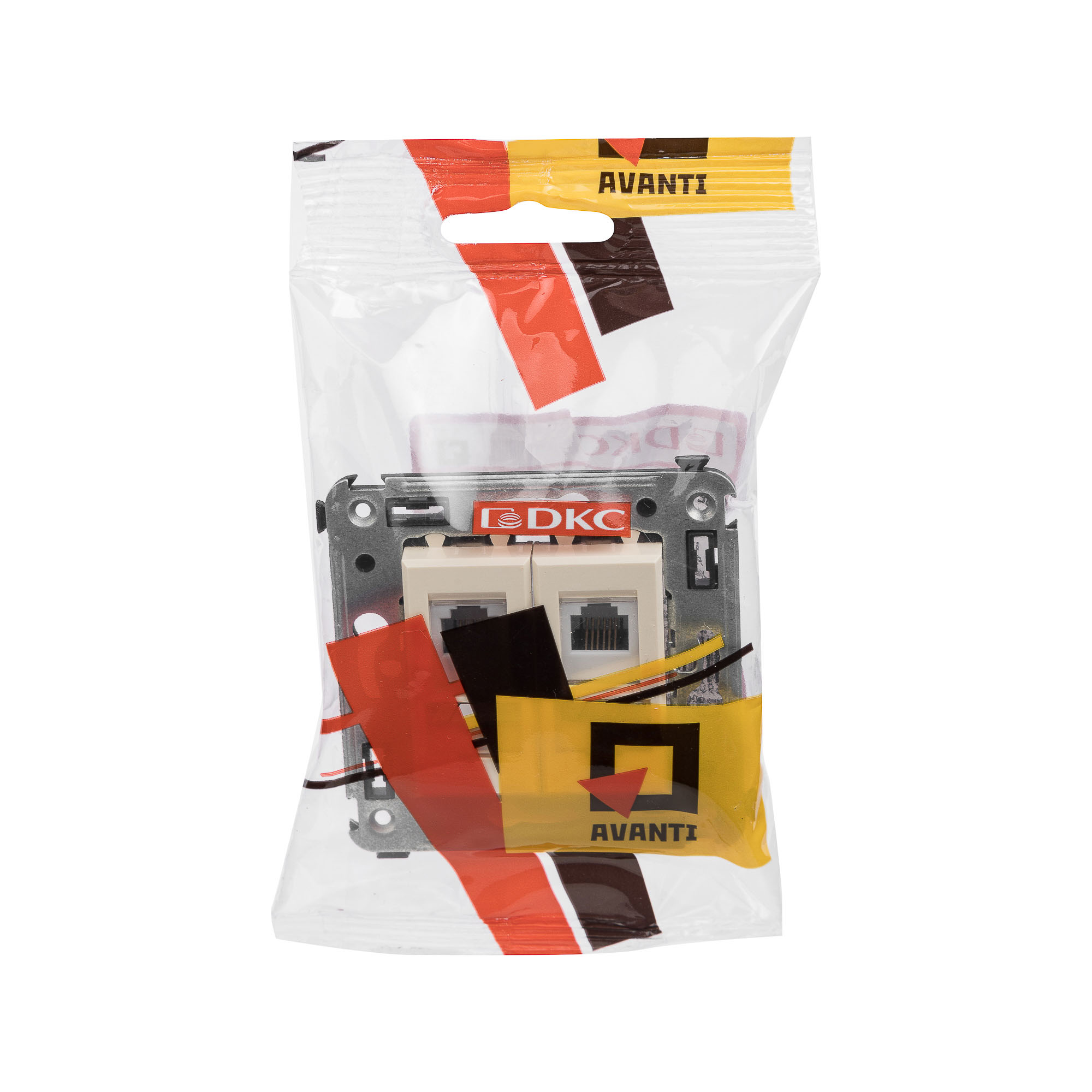 Телефонная розетка RJ-12 в стену двойная, "Avanti", "Ванильная дымка"