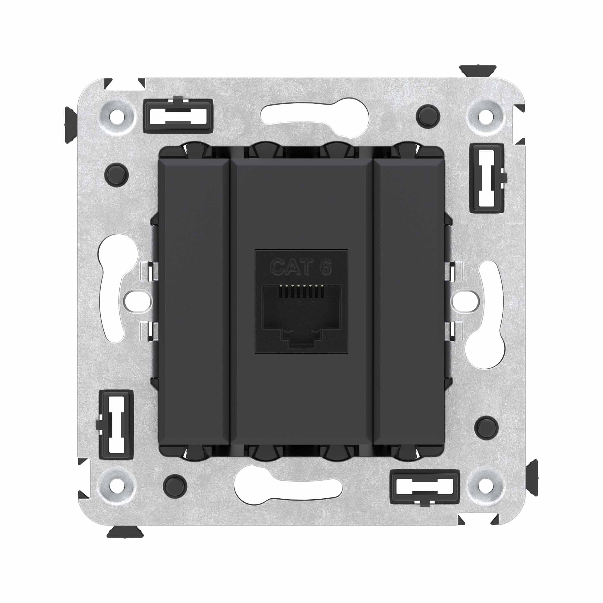 Компьютерная розетка RJ-45 без шторки в стену, кат.6 одинарная, "Avanti", "Черный матовый"