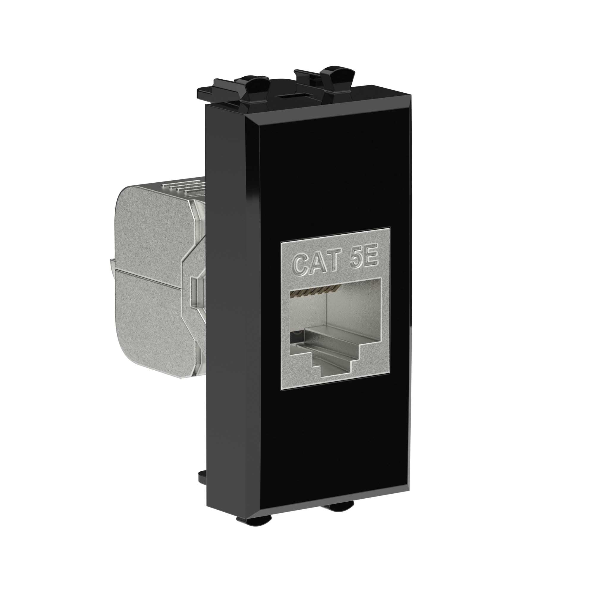 Компьютерная розетка RJ-45 без шторки модульная, кат.5е экранированная, "Avanti", "Черный квадрат", 1 модуль