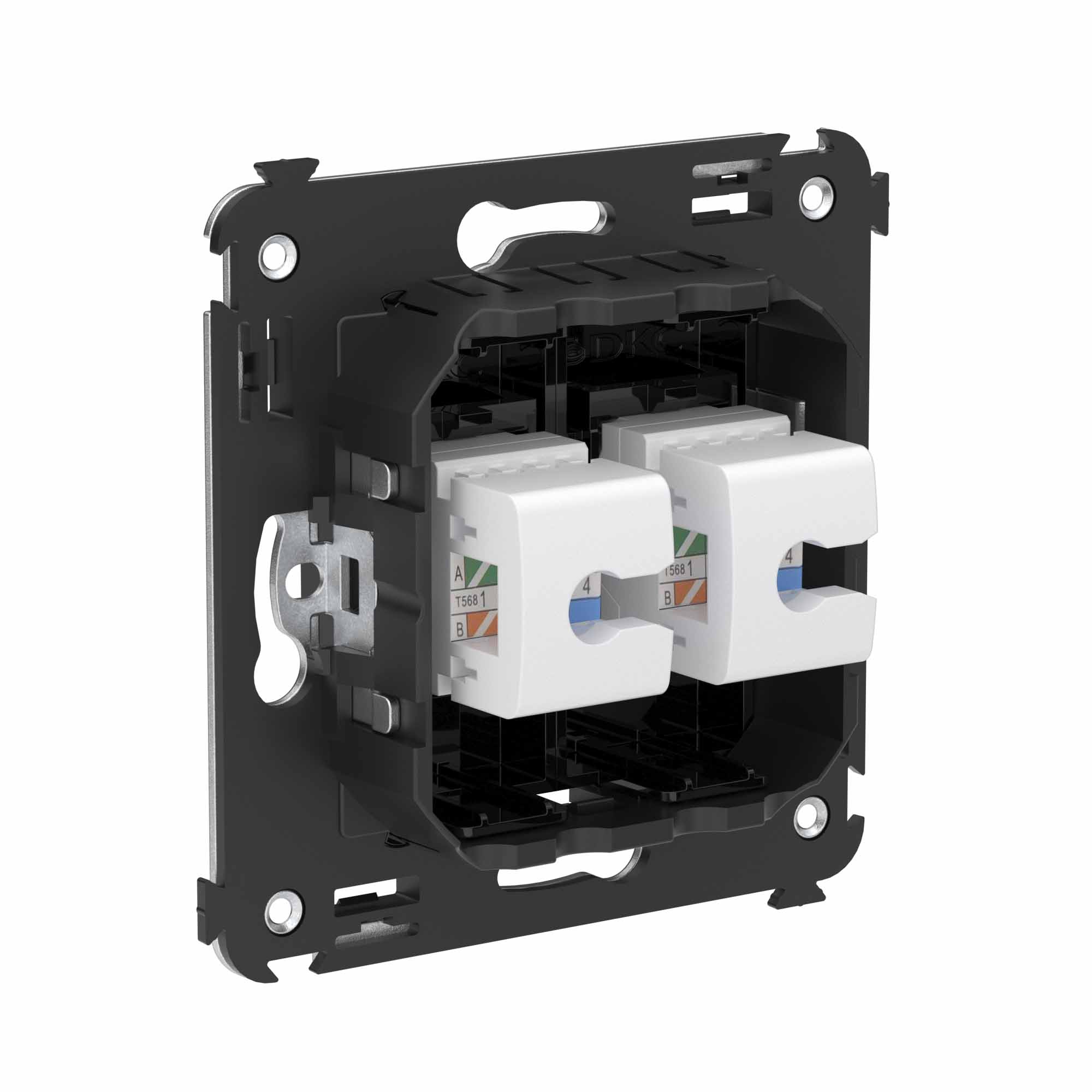 Телефонная розетка RJ-12 без шторки в стену двойная, "Avanti", "Черный квадрат"