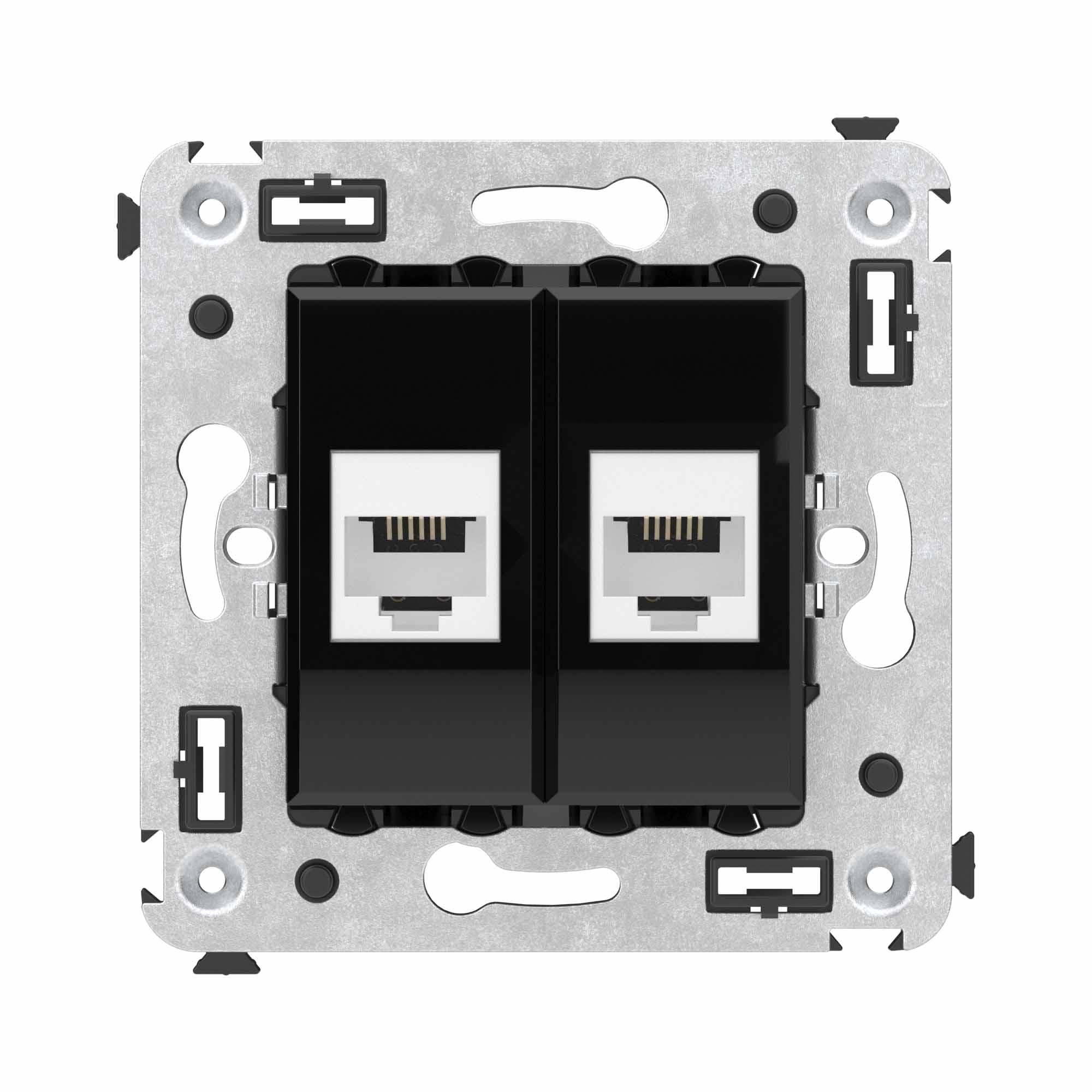 Телефонная розетка RJ-12 без шторки в стену двойная, "Avanti", "Черный квадрат"