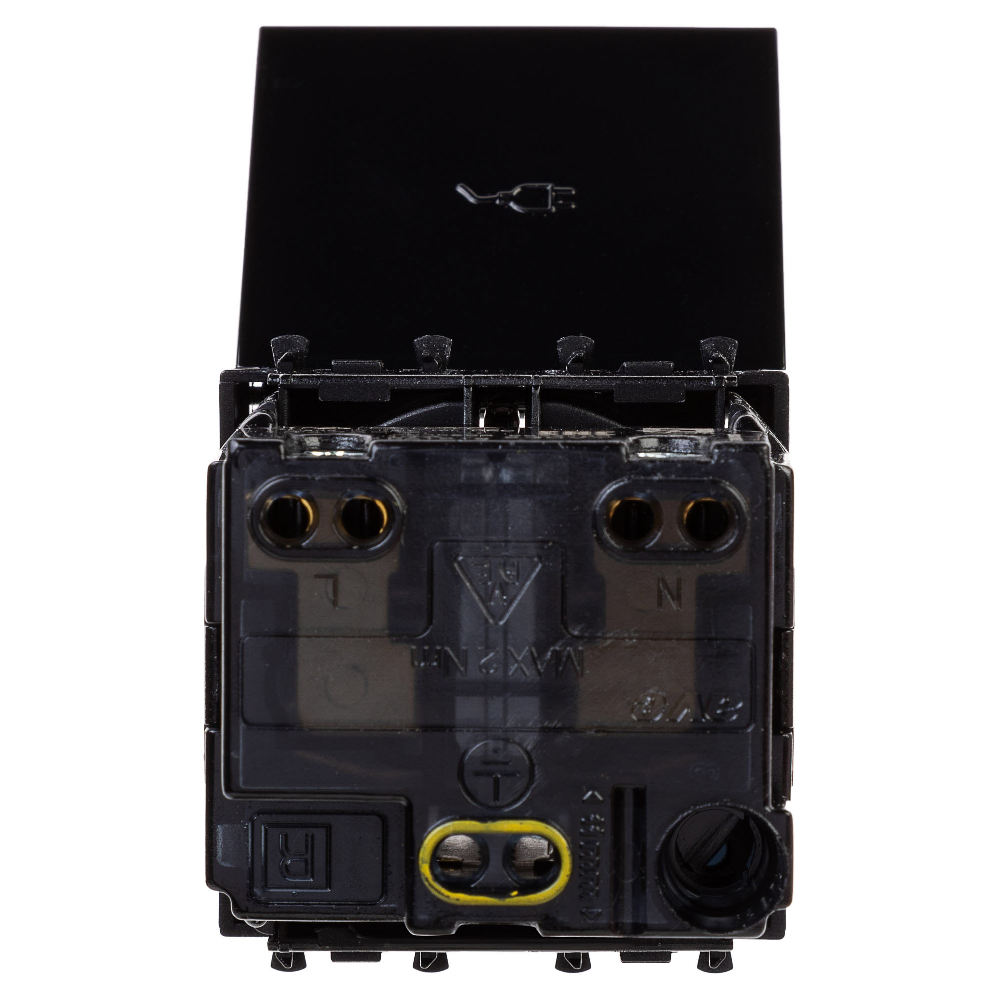 Розетка с крышкой модульная, 2P+E, с з/ш, "Avanti", "Черный квадрат", 2модуля