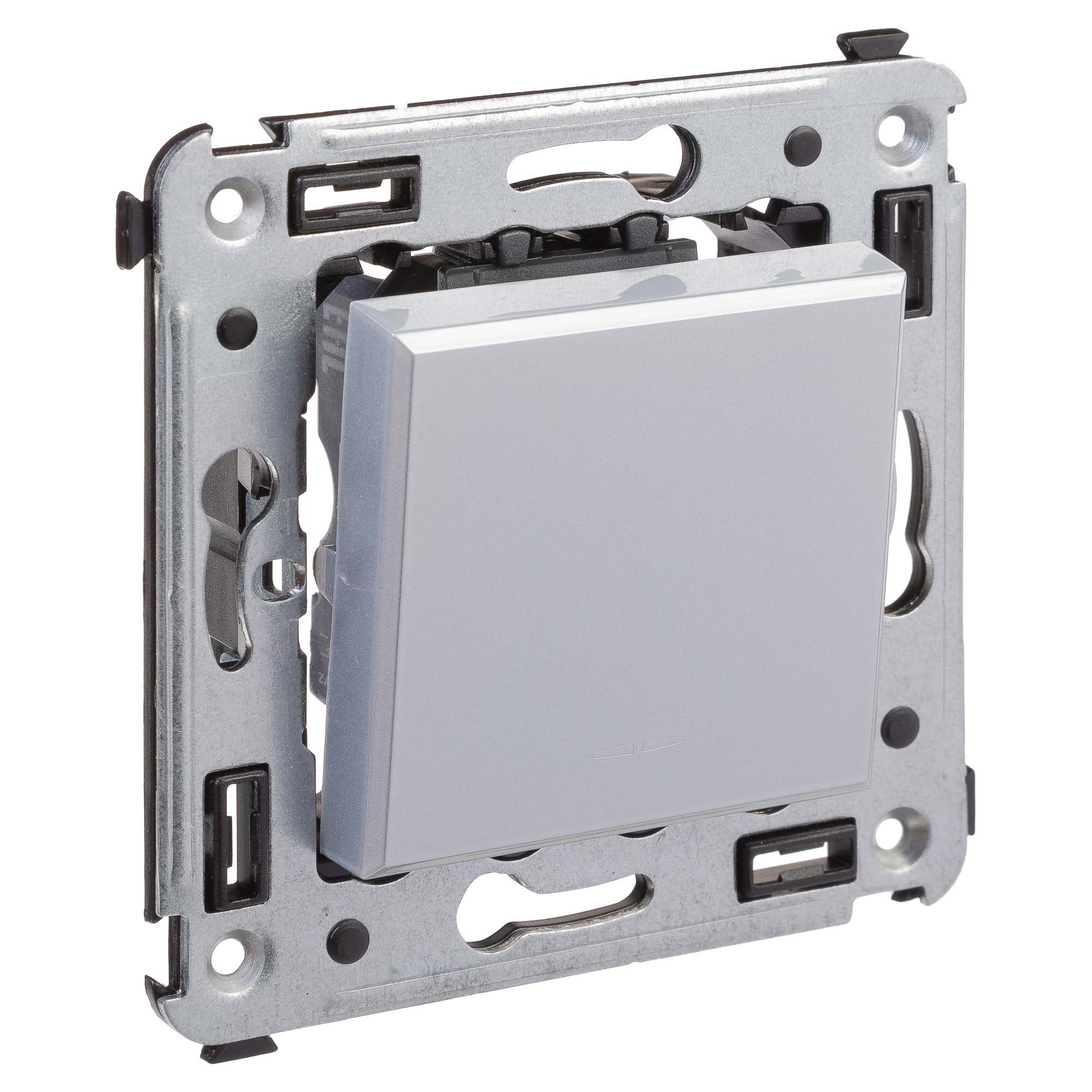 Переключатель одноклавишный в стену, "Avanti", "Закаленная сталь"