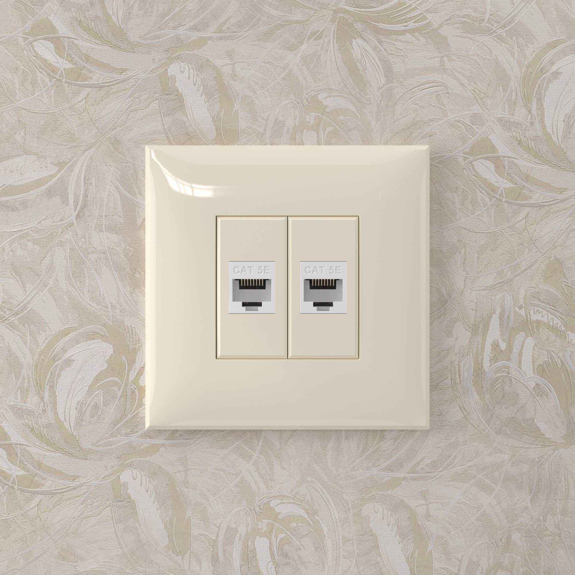 Компьютерная розетка RJ-45 без шторки в стену, кат.5е двойная, "Avanti", "Ванильная дымка"
