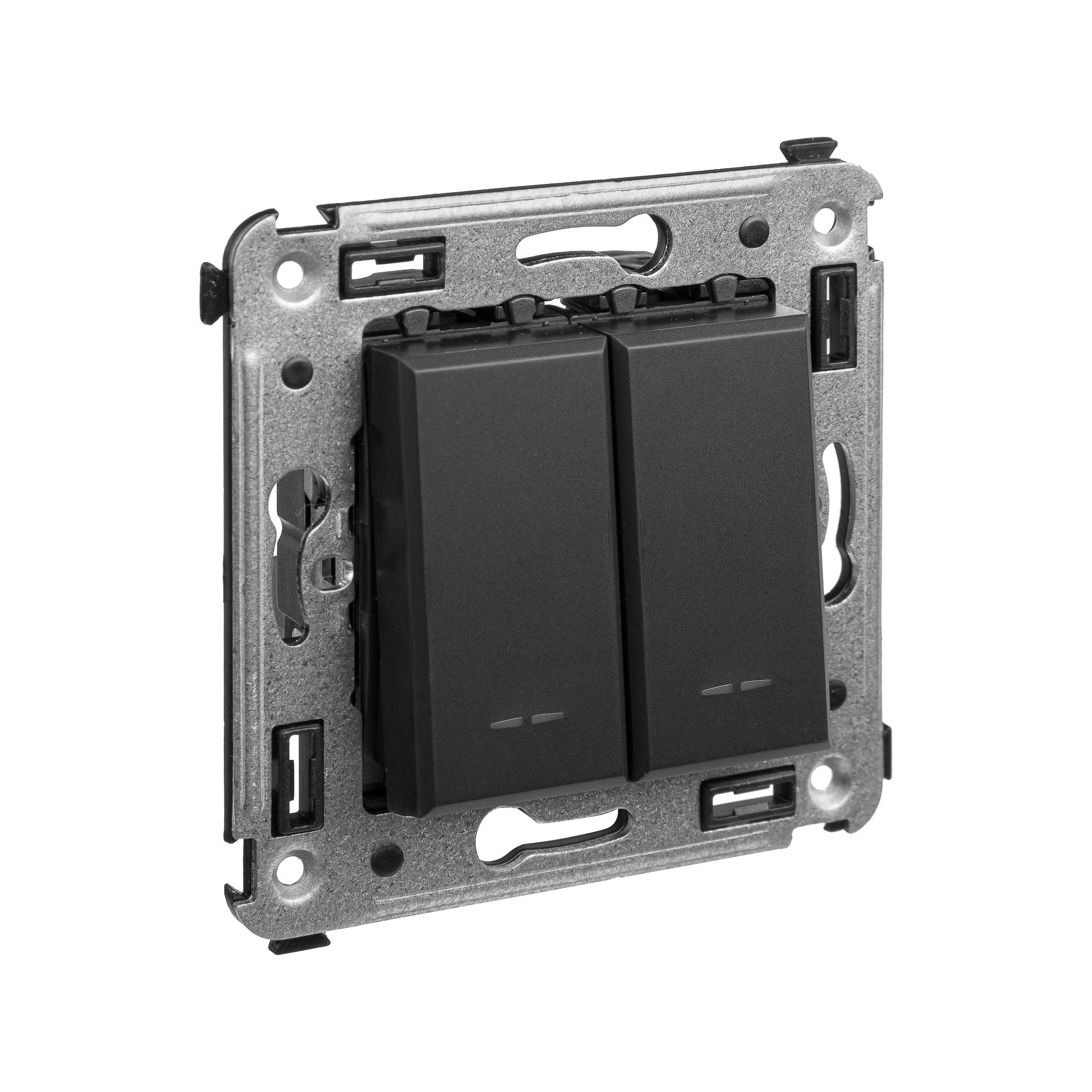 Кнопка двухклавишная в стену, "Avanti", "Черный матовый"