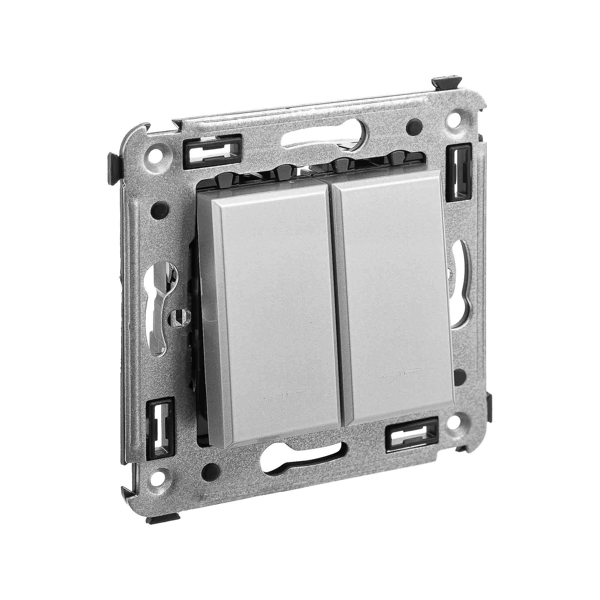 Кнопка двухклавишная в стену, "Avanti", "Закаленная сталь"