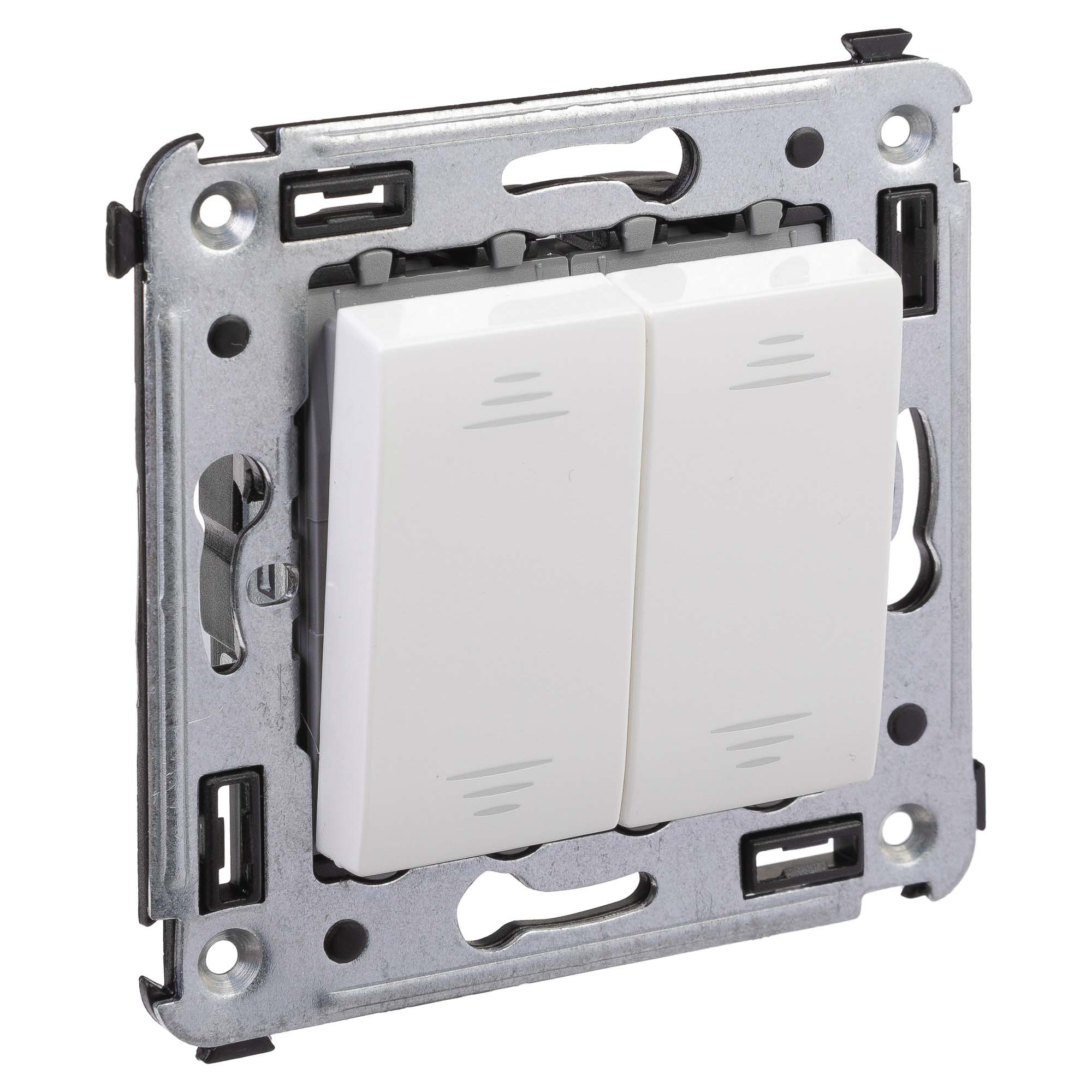 Переключатель двухклавишный в стену, "Avanti", "Белое облако"