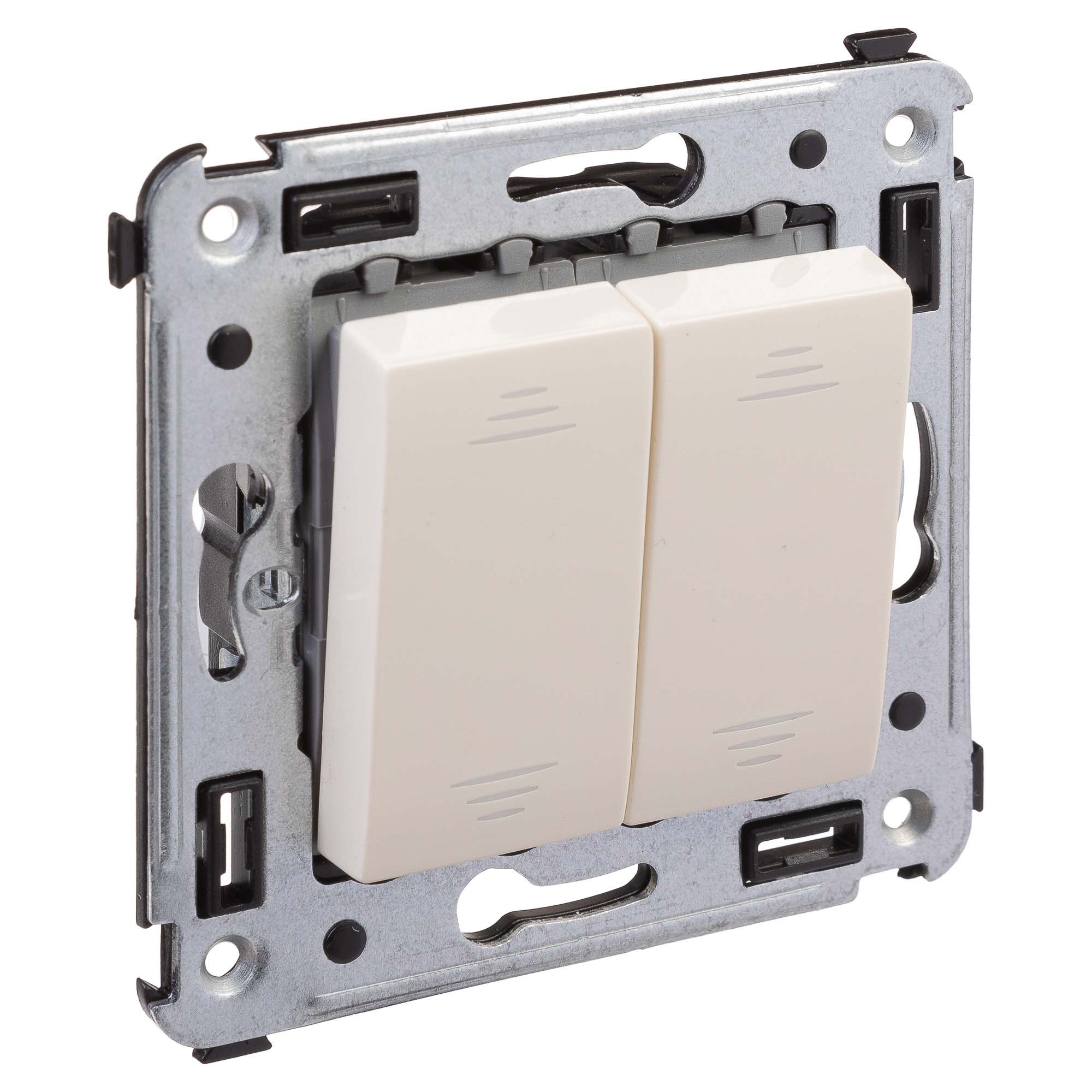 Переключатель двухклавишный в стену, "Avanti", "Ванильная дымка"