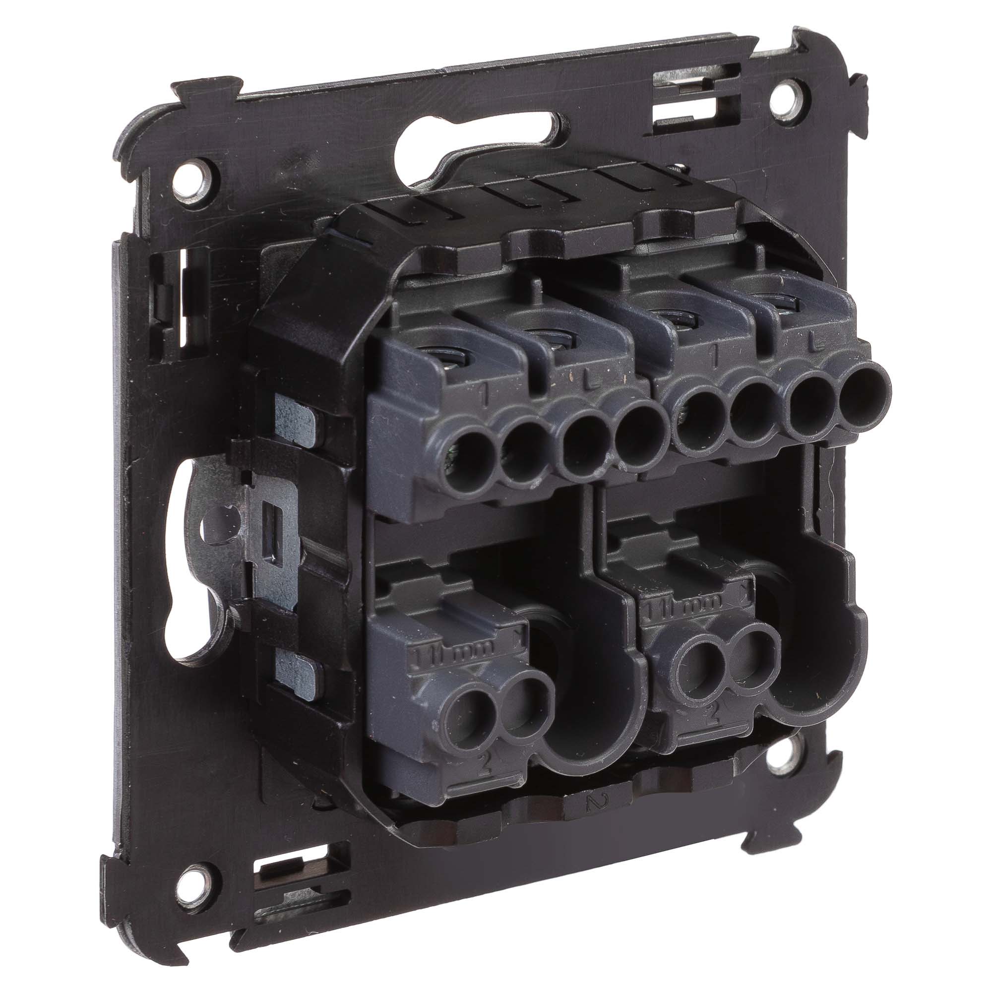 Выключатель двухклавишный в стену, "Avanti", "Черный матовый"