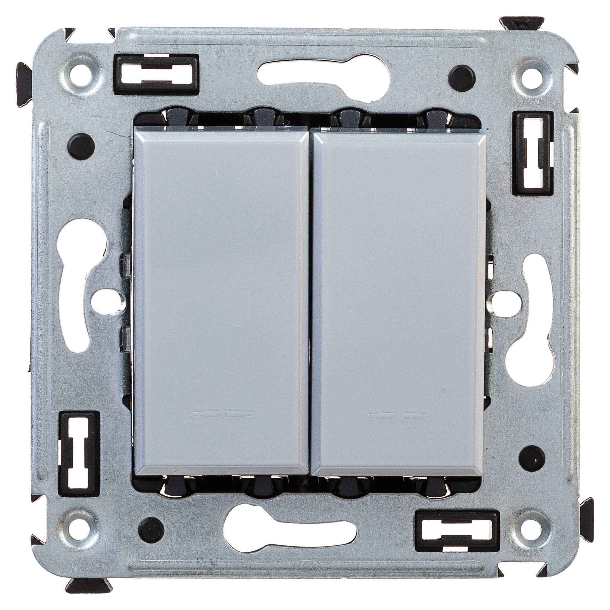 Выключатель двухклавишный в стену, "Avanti", "Закаленная сталь"