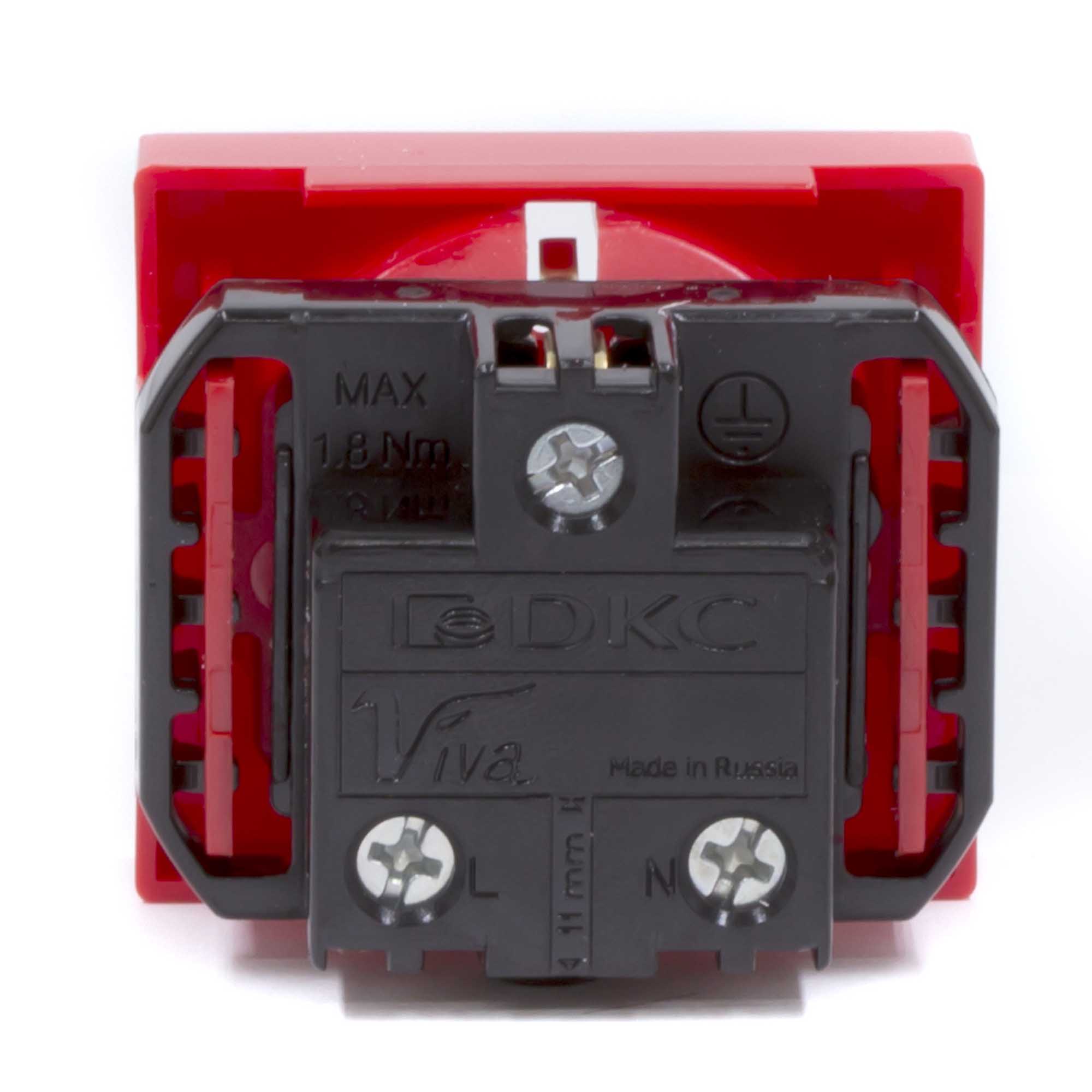 Розетка силовая 2Р+Е, со шторками, "Viva", 2 мод., красная