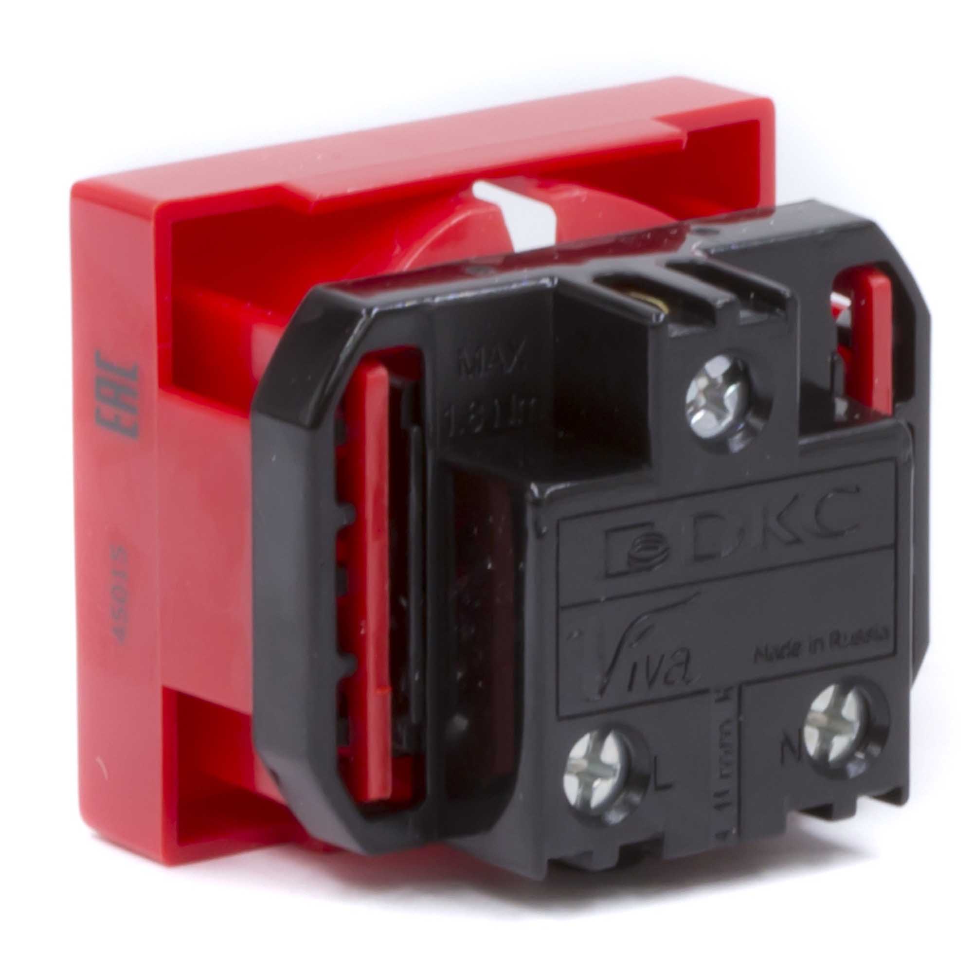 Розетка силовая 2Р+Е, со шторками, "Viva", 2 мод., красная