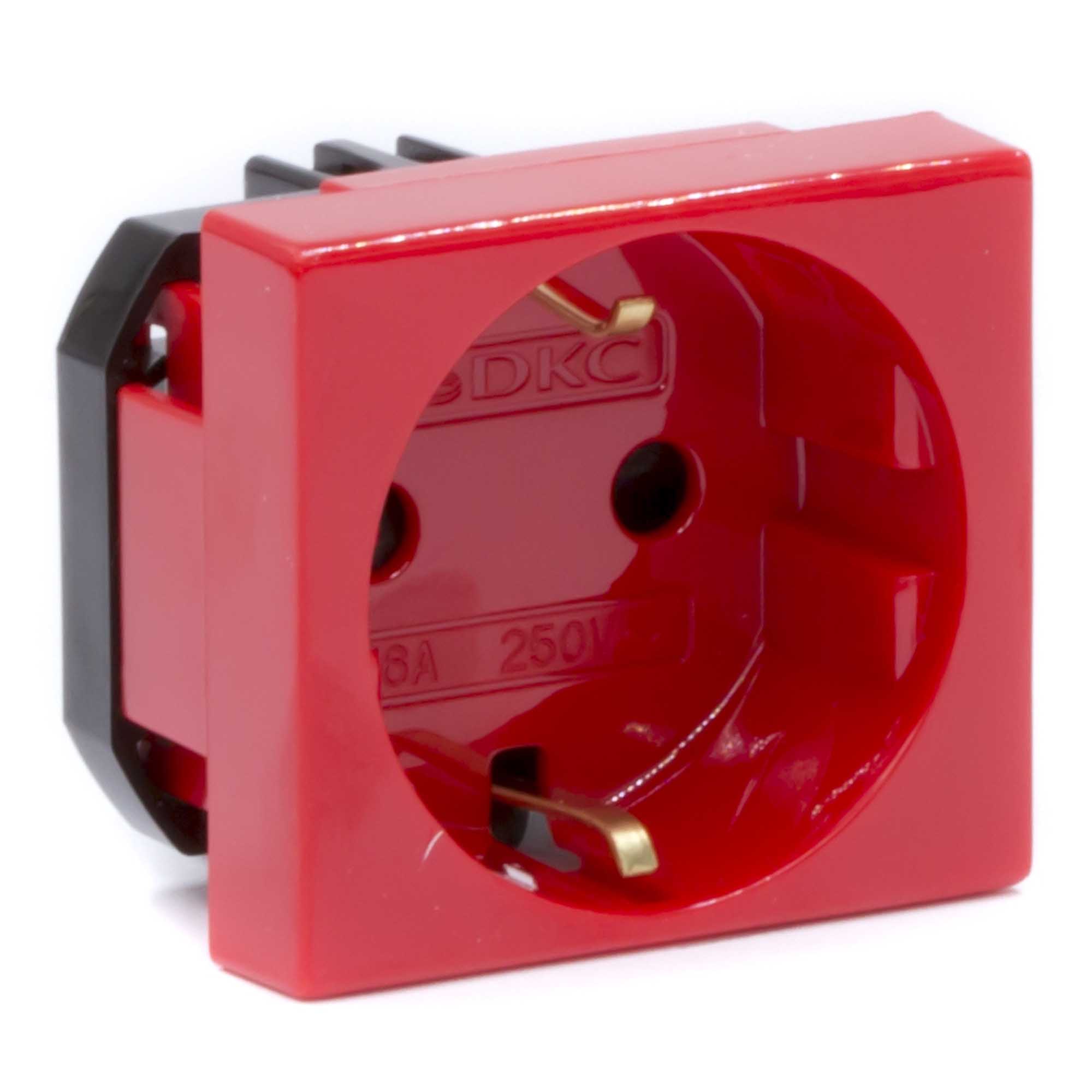 Розетка силовая 2Р+Е, со шторками, "Viva", 2 мод., красная