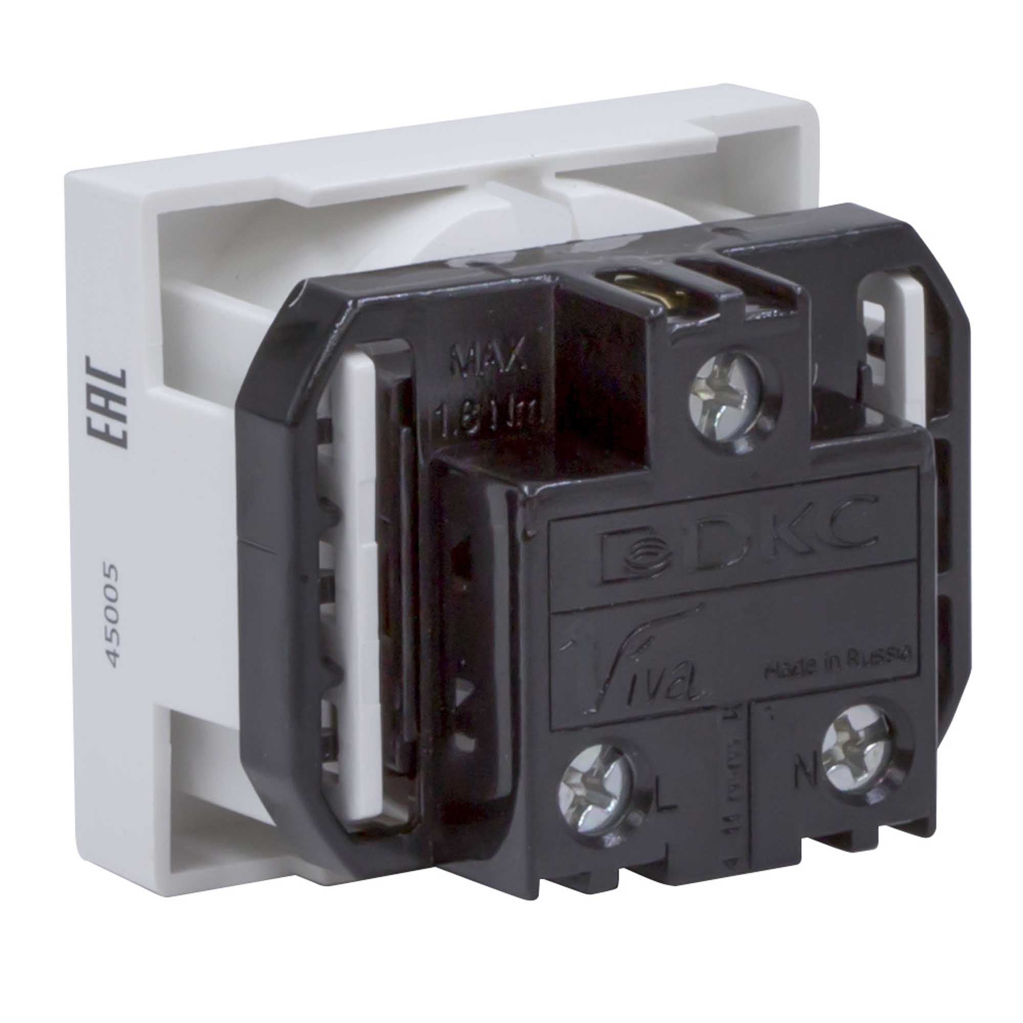 Розетка силовая 2Р+Е, со шторками, "Viva", 2 мод., цвет белый