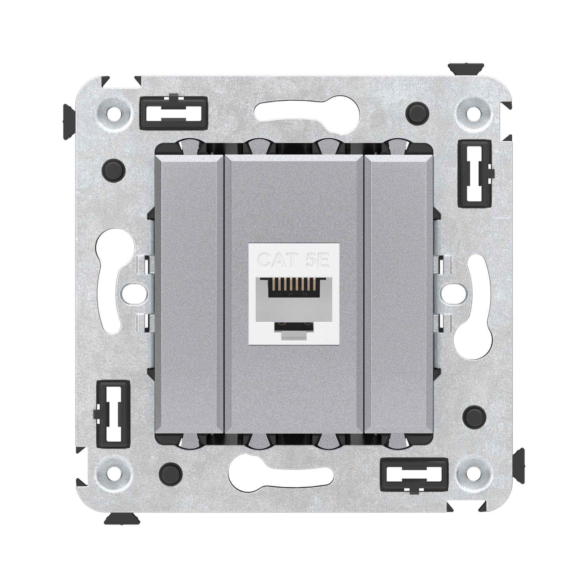 Компьютерная розетка RJ-45 без шторки в стену, кат.5е одинарная, "Avanti", "Закаленная сталь"