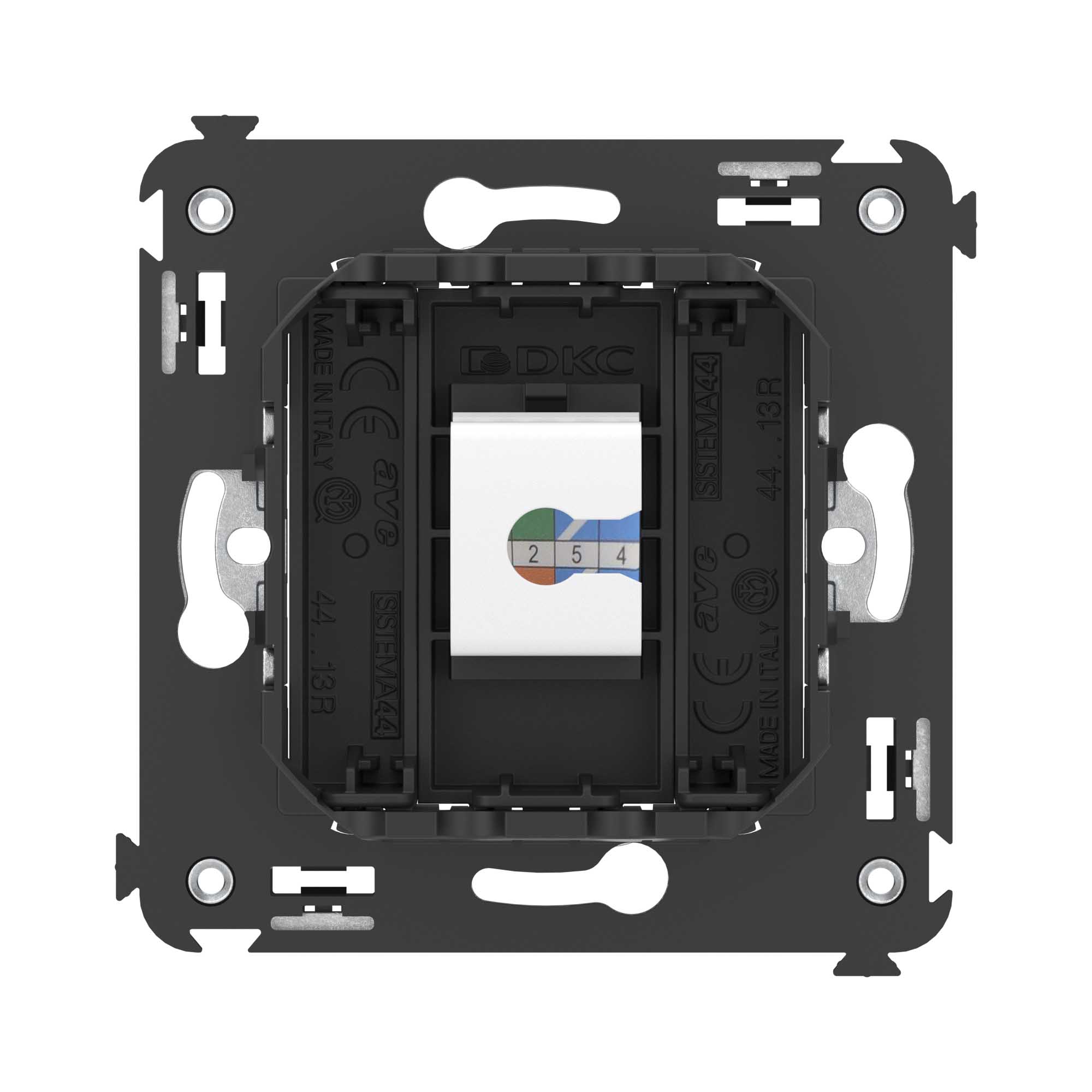 Компьютерная розетка RJ-45 без шторки в стену, кат.5е одинарная, "Avanti", "Черный матовый"