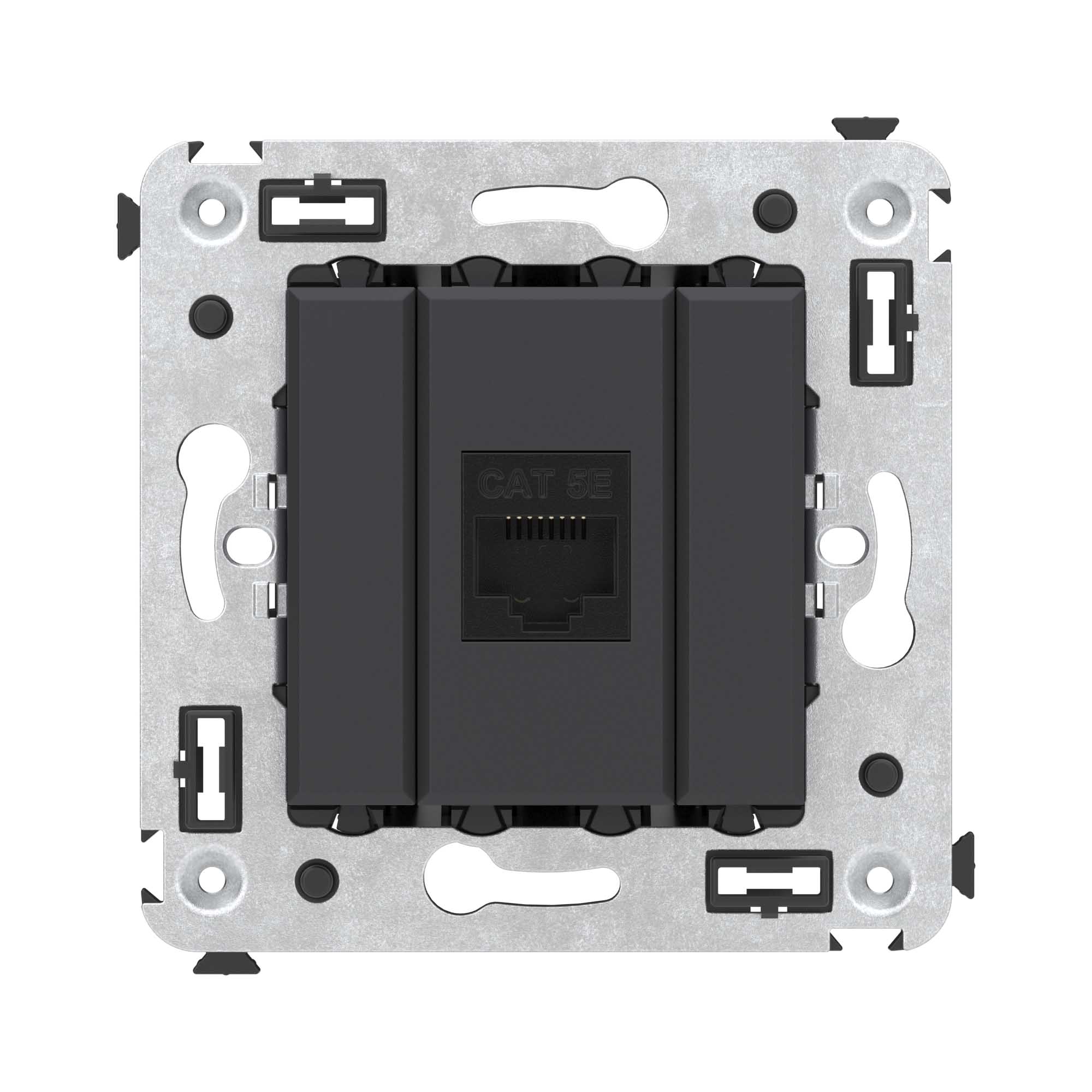 Компьютерная розетка RJ-45 без шторки в стену, кат.5е одинарная, "Avanti", "Черный матовый"