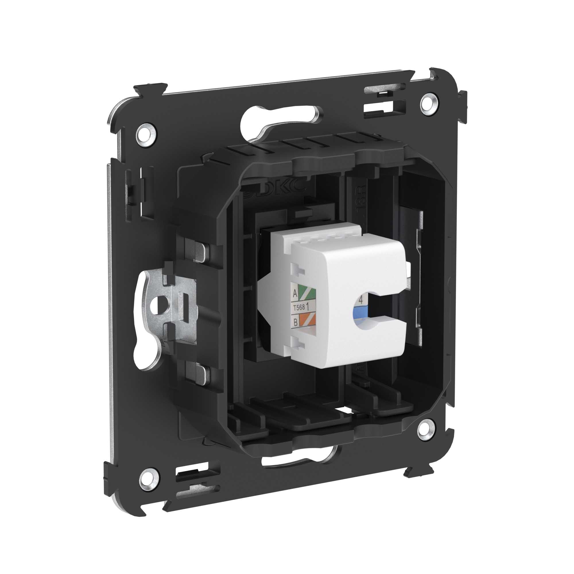 Компьютерная розетка RJ-45 без шторки в стену, кат.5е одинарная, "Avanti", "Черный матовый"