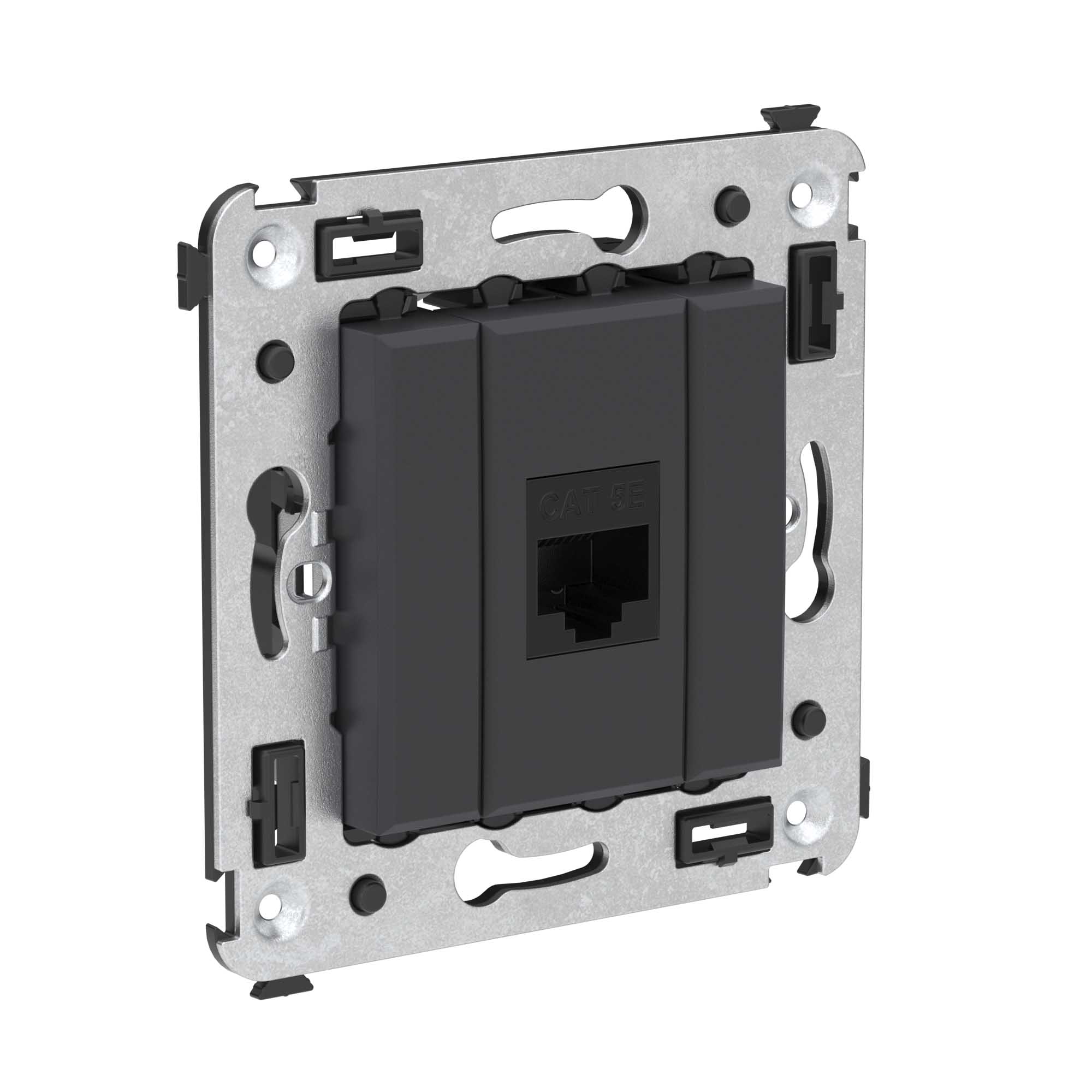 Компьютерная розетка RJ-45 без шторки в стену, кат.5е одинарная, "Avanti", "Черный матовый"