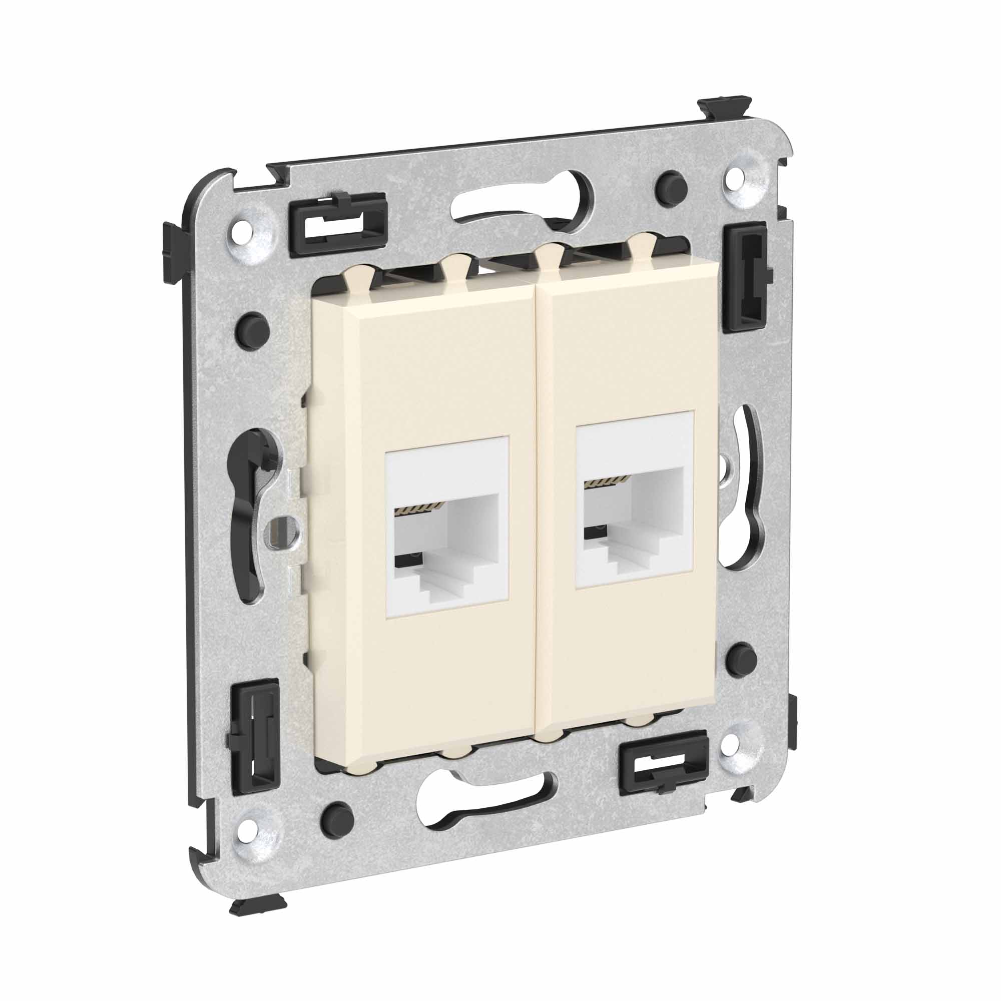 Телефонная розетка RJ-12 без шторки в стену двойная, "Avanti", "Ванильная дымка"