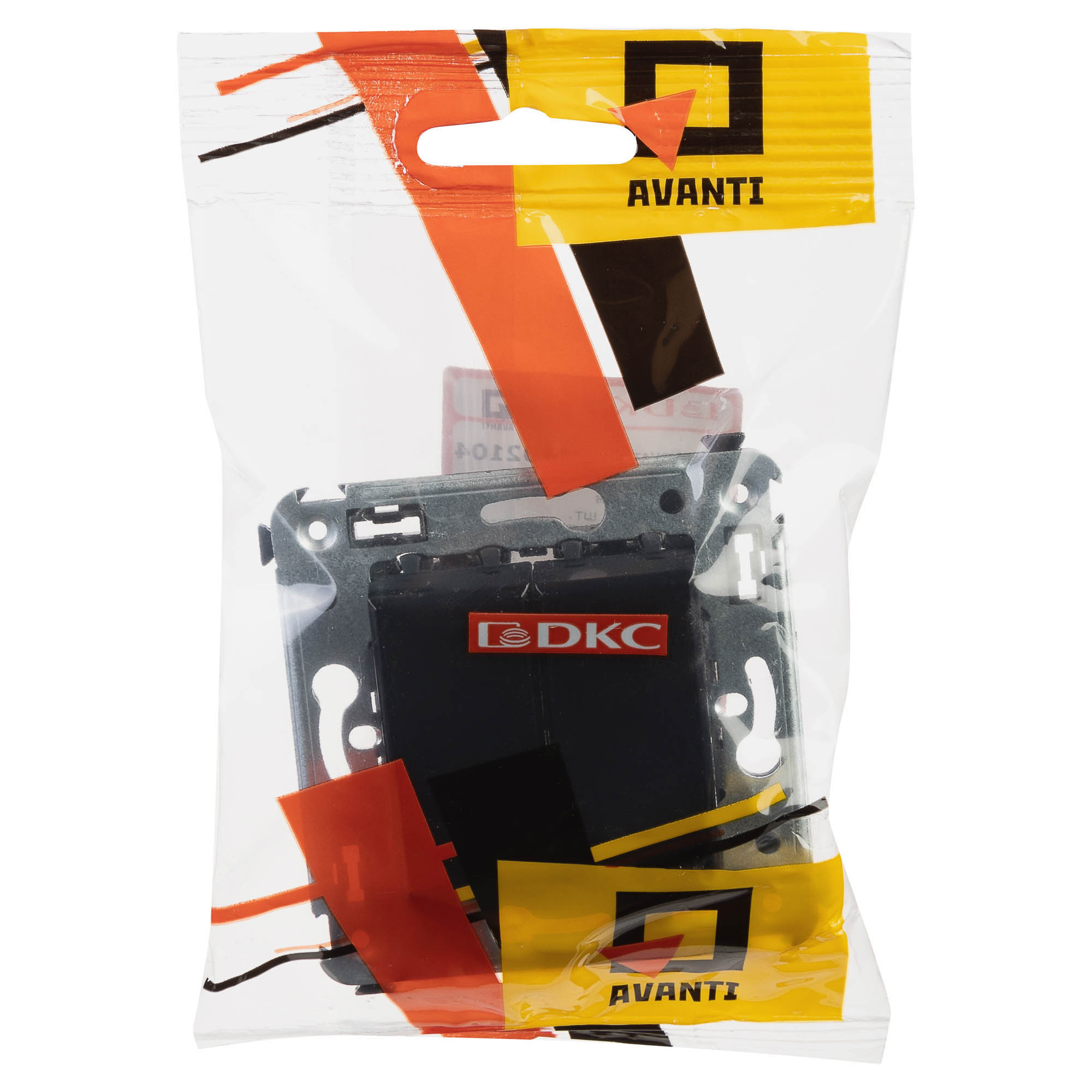 Выключатель двухклавишный в стену, "Avanti", "Черный квадрат"