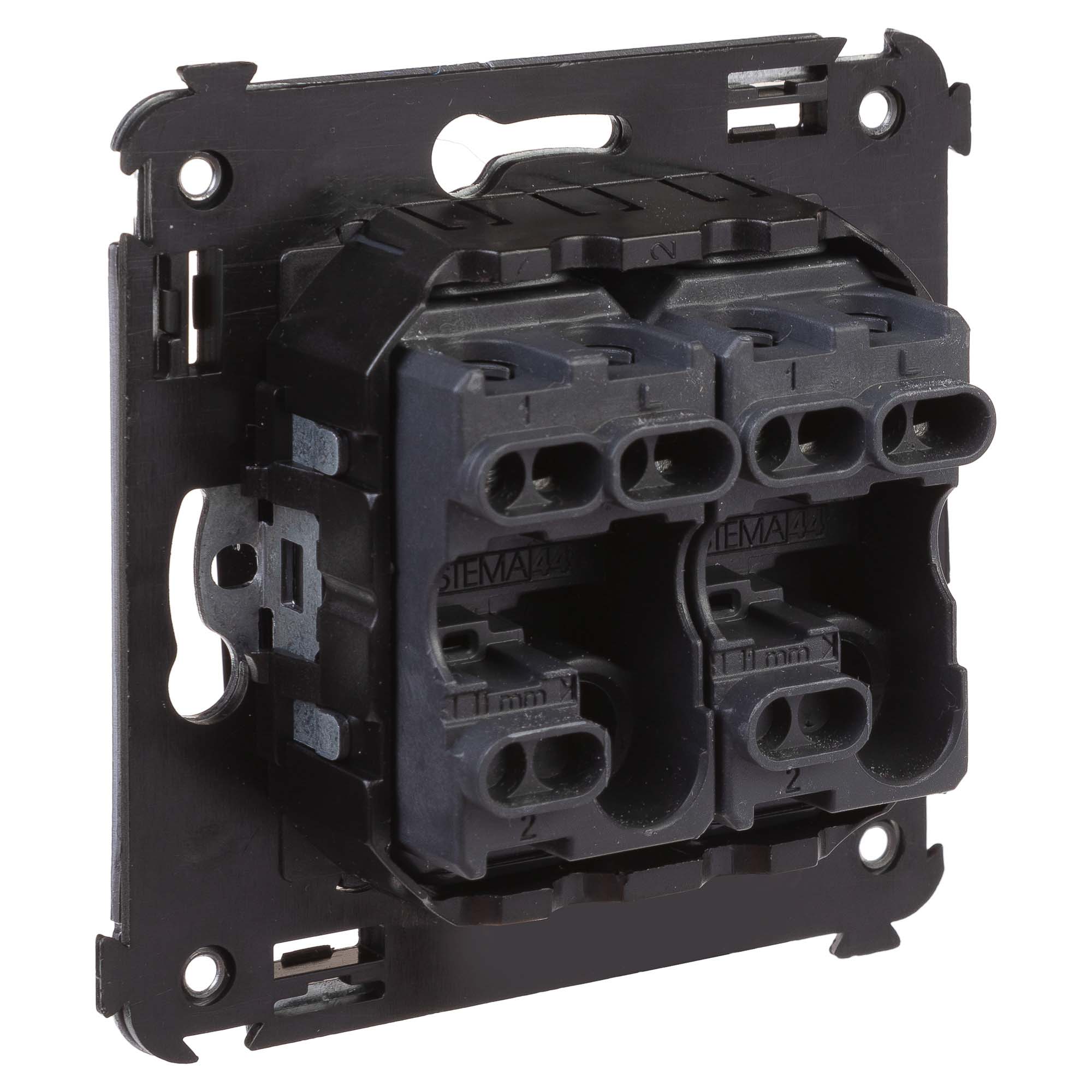 Выключатель двухклавишный в стену, "Avanti", "Черный квадрат"