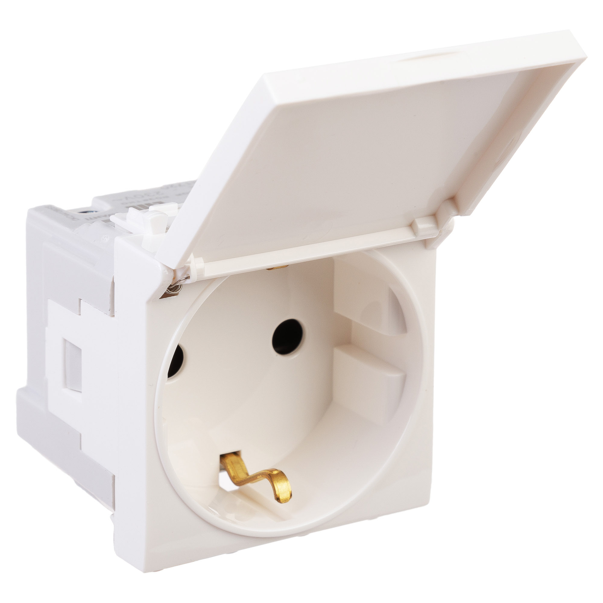 Розетка с крышкой модульная, 2P+E, с з/ш, "Avanti", "Белое облако", 2 модуля