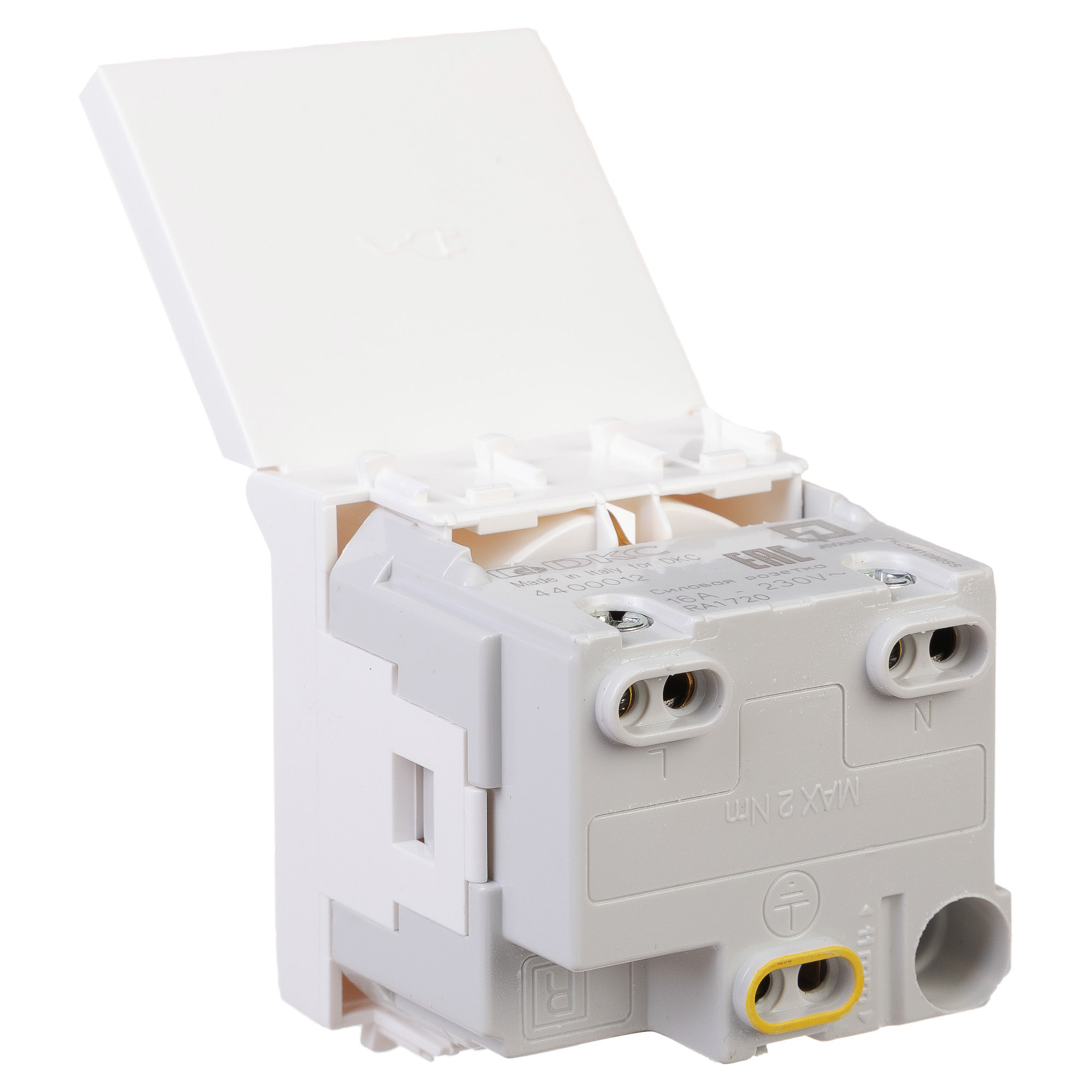 Розетка с крышкой модульная, 2P+E, с з/ш, "Avanti", "Белое облако", 2 модуля