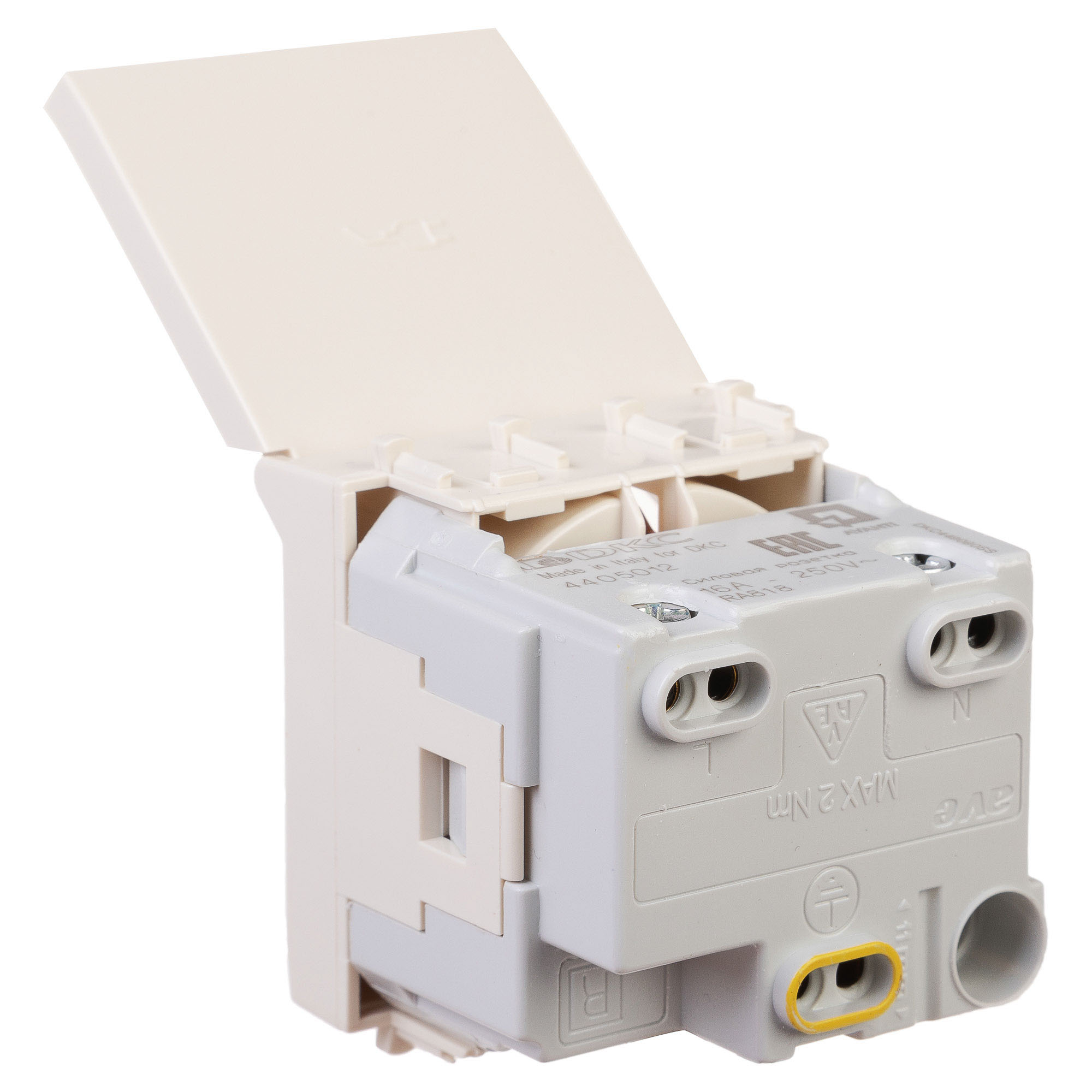 Розетка с крышкой модульная, 2P+E, с з/ш, "Avanti", "Ванильная дымка", 2 модуля