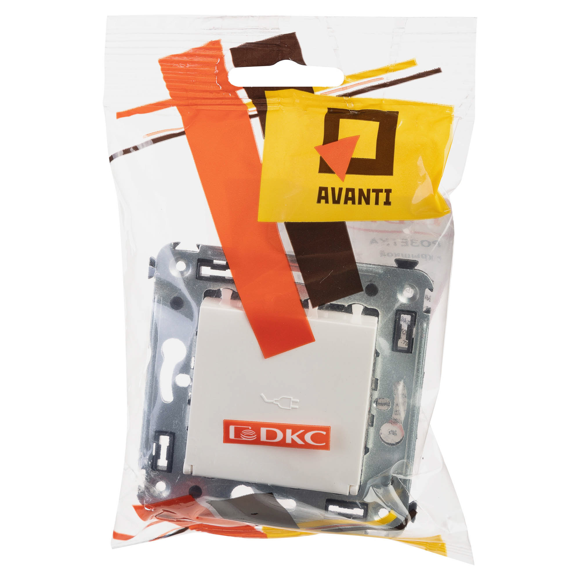 Розетка с крышкой в стену, 2P+E, с з/ш, "Avanti", "Белое облако"