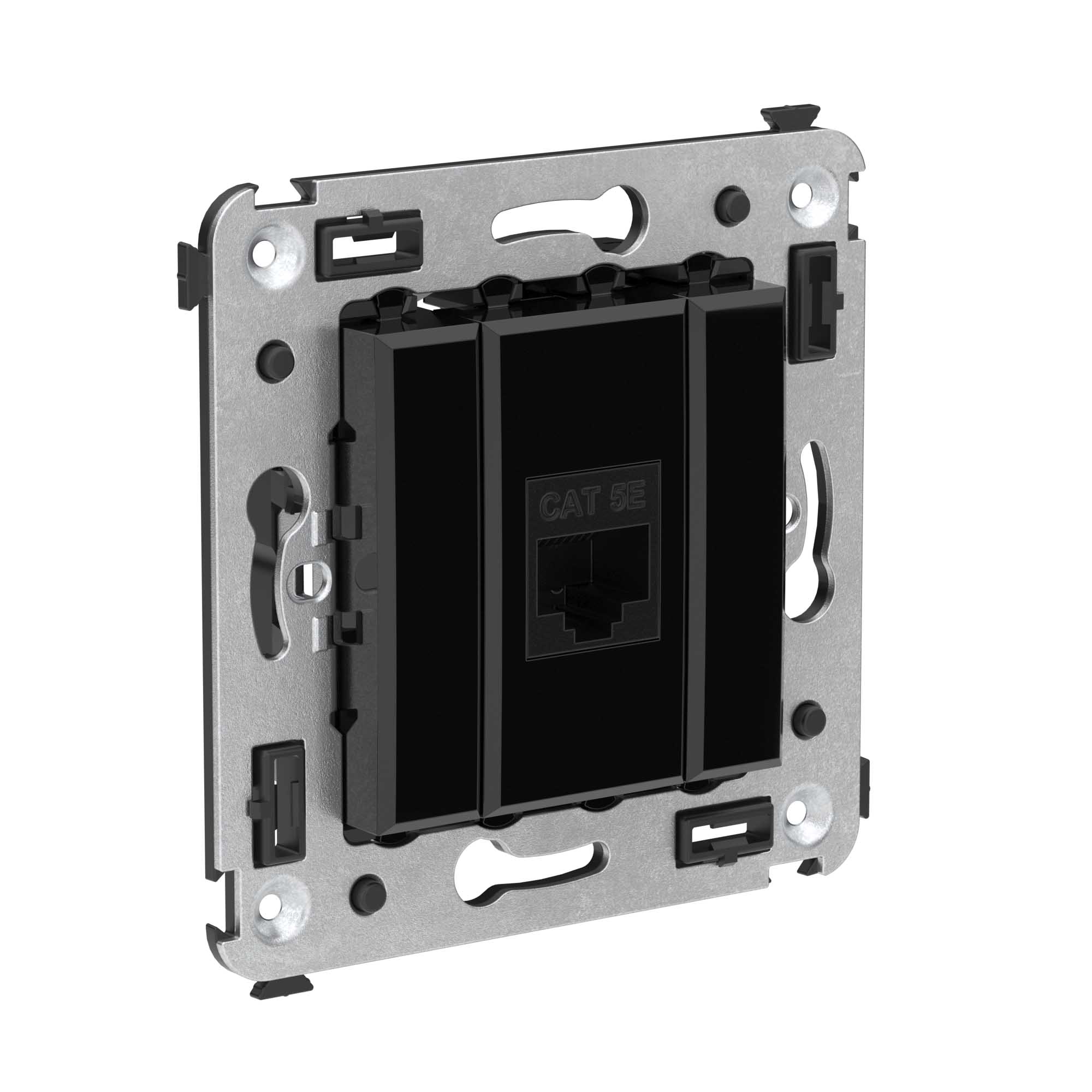 Компьютерная розетка RJ-45 без шторки в стену, кат.5е одинарная, "Avanti", "Черный квадрат"